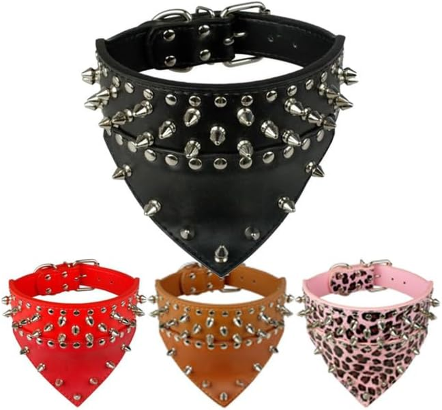 Width Bandana Style Scarf Leather Dog Collar, Spiked Studded Fit Dalmatian Pit Bull Terrier (Black, One Size(56 * 5CM))
