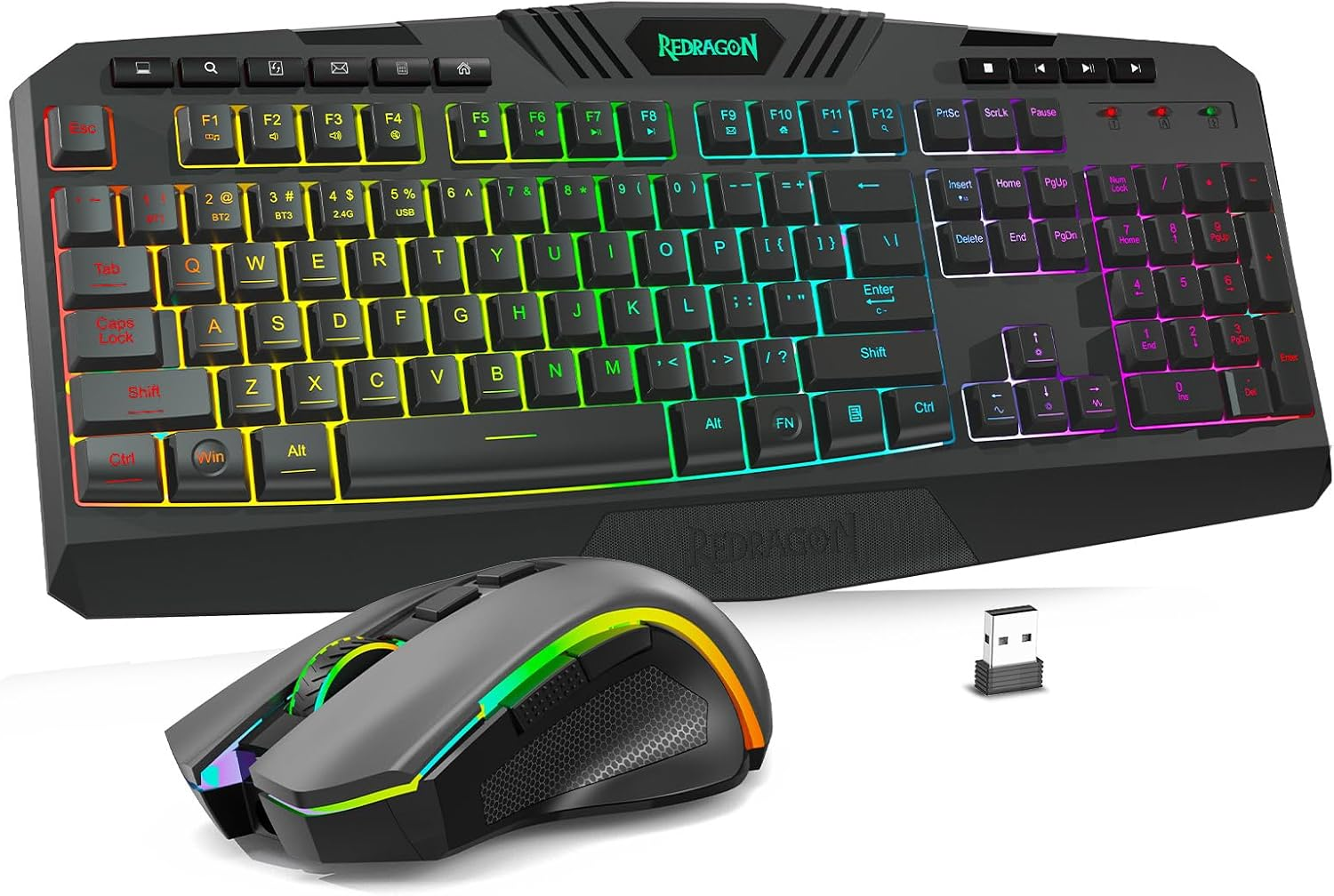 Redragon S101M-KS Gaming Keyboard and Mouse Wireless with Tri-Mode, RGB Keyboard and 4800 DPI Gaming Mouse, 10 Independent Multimedia Keys for Wins, PC, Computer, Wireless S101 Ideal for Gamer image number 3