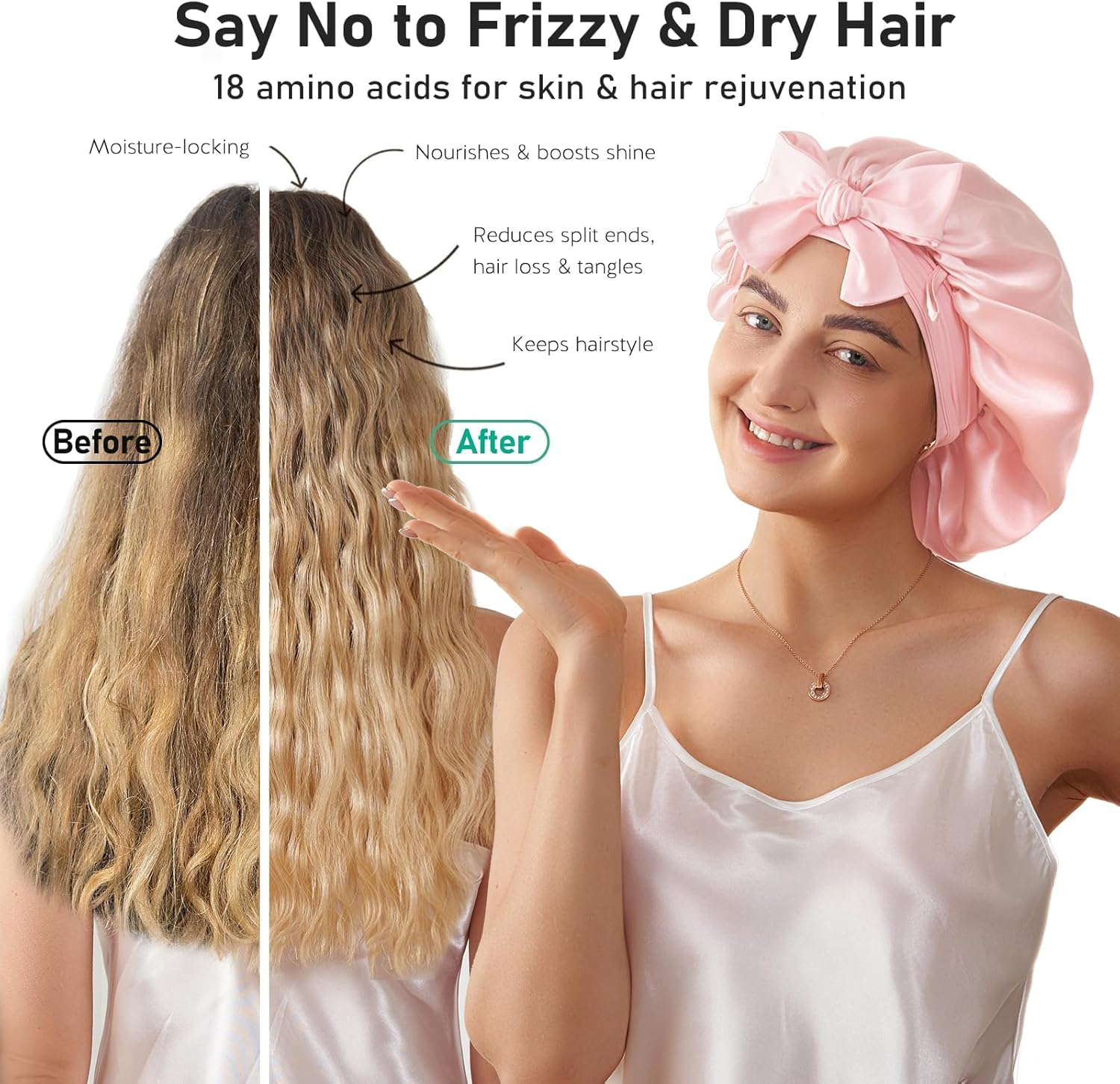 Litbear 100% Mulberry Silk Bonnet for Sleeping Women, 6A 22 Momme, Large Double-Layer Hair Wrap with Tie Band, Non-Slip Turban, Includes Silk Scrunchie image number 2