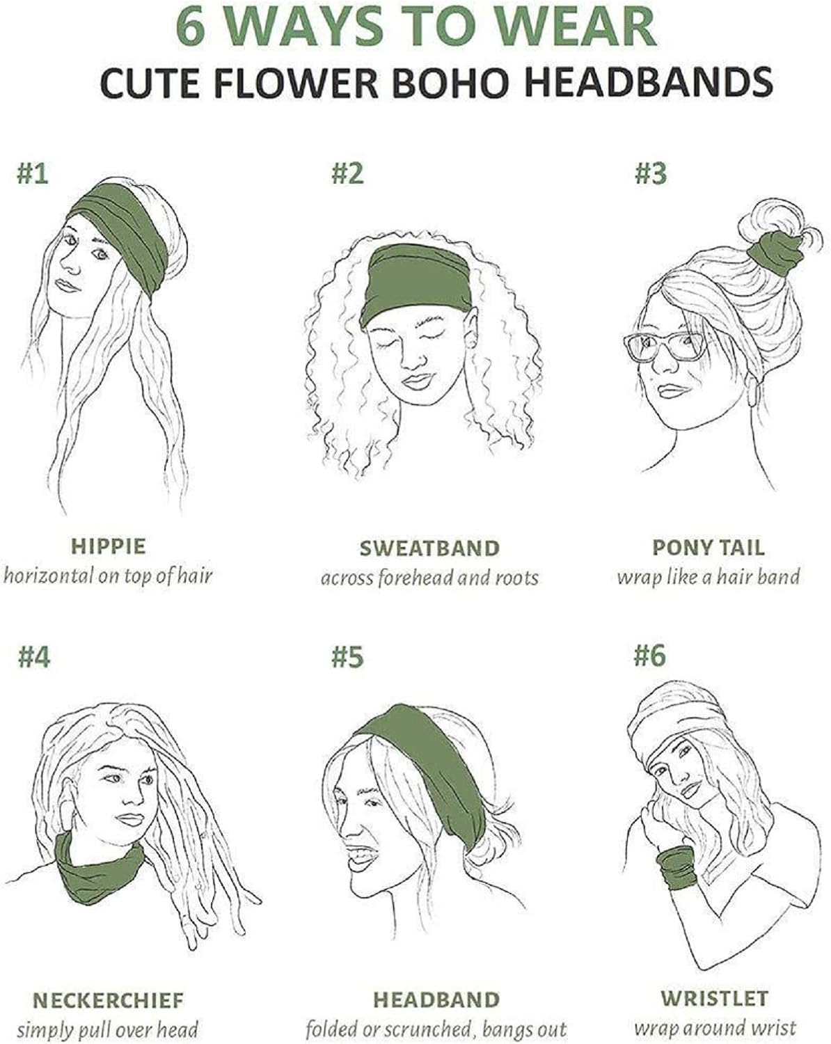 6Pcs Headbands for Women Wide Knotted Turban Bandana Boho Head Scarfs Wraps Yoga Hairbands Fabric Elastic Headband Sport Running Headscarves - Butterfly Headband image number 4