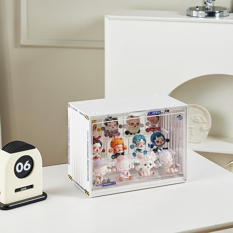 Clear Display Case for Figures, Clear Display Box, 3 Tiers Adjustable Acrylic Display Box Stand with Magnetic Door for Mini Action Figures Pop Mart Collectibles (Ivory, 1 Pack) image number 3