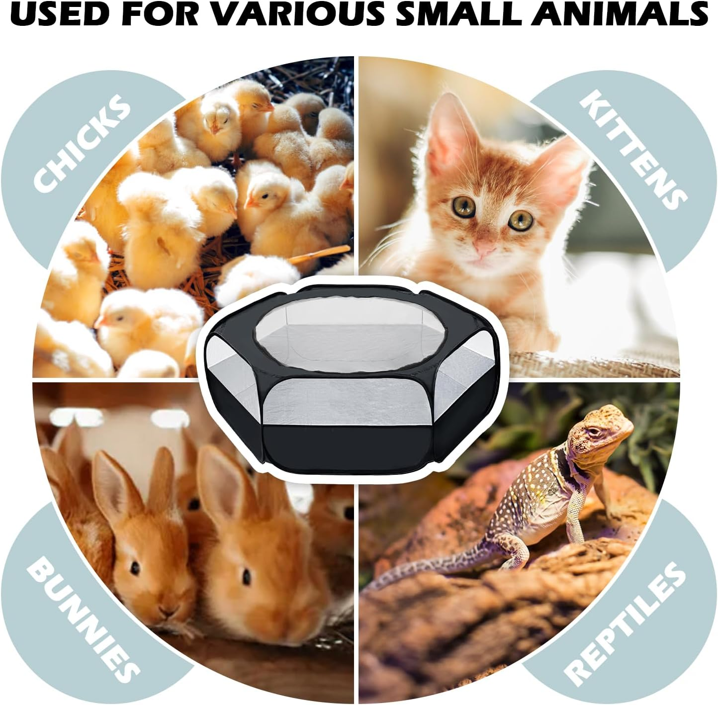 UWE Small Animal Playpen, Chicken Brooder Box with Cover Top, Portable Outdoor Exercise Pet Cage Tent, Waterproof Breathable Pet Playpen Indoor for Chick Ktiien Bunny Hamster Guinea Pig, Black - Blue image number 5