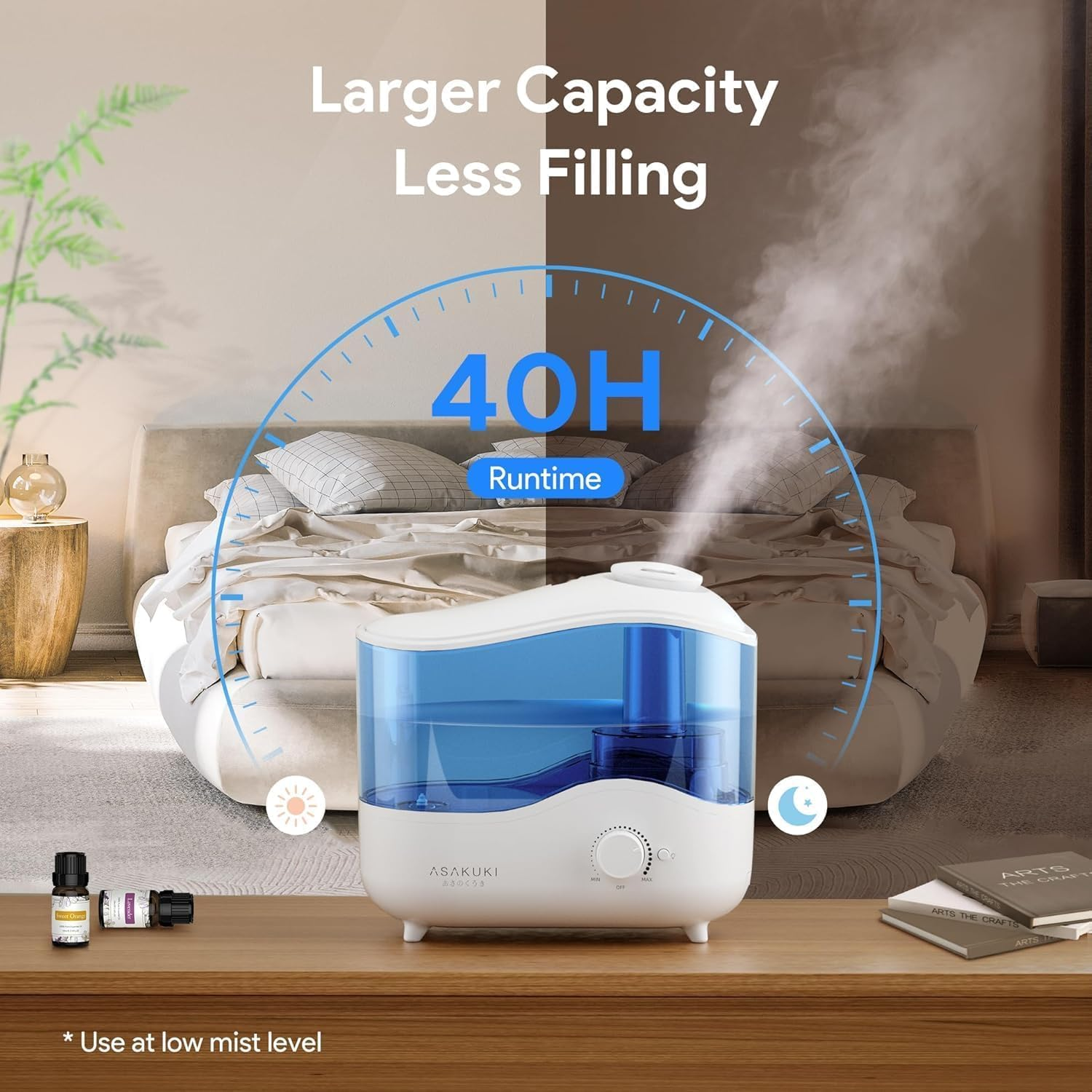 ASAKUKI Air Humidifier for Bedroom, 4L Top Fill Cool Mist Humidifiers for Baby, Plant, Quiet Ultrasonic Oil Diffuser for Large Room, 360&deg;Nozzle, Auto-Shut Off, Night Light, BPA Free image number 1