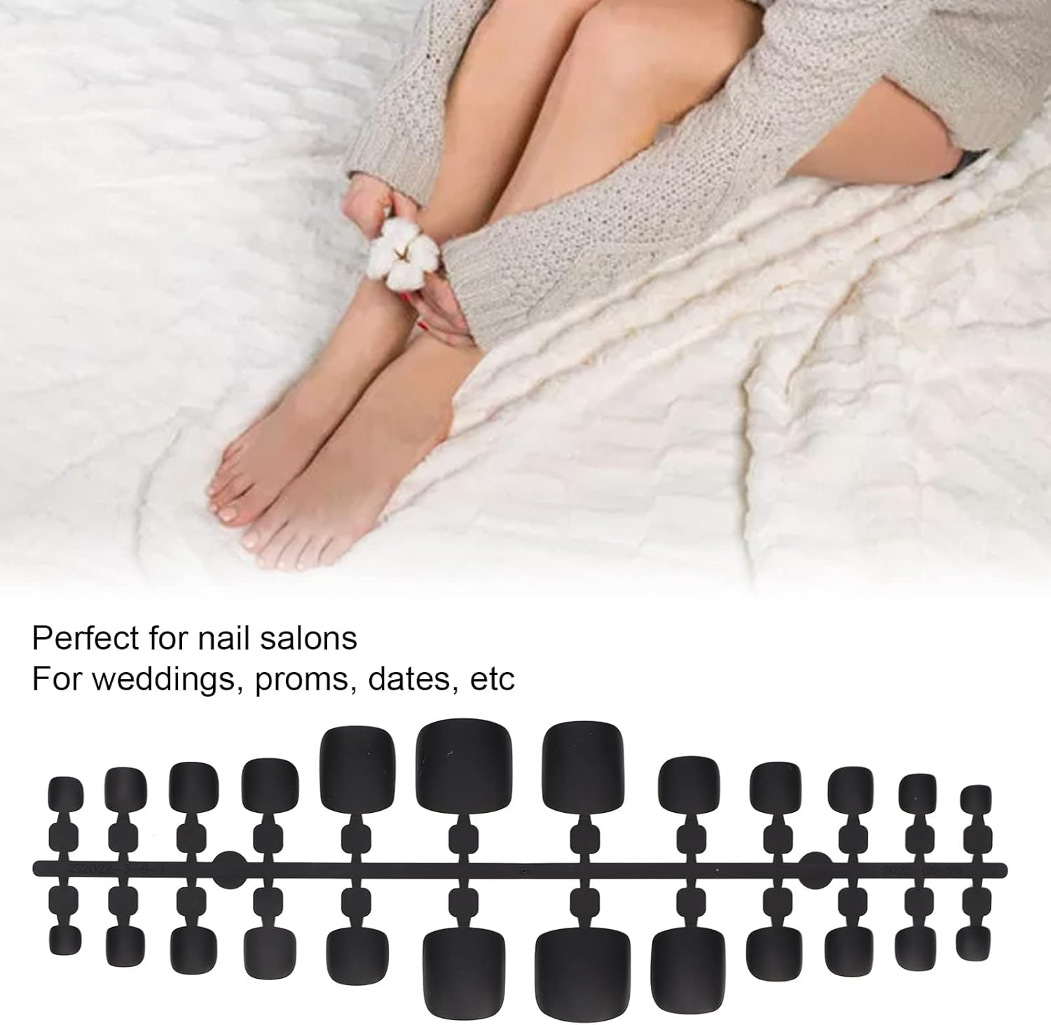 False Toe Nails, Lightweight Artificial Toe Nail Wraps for Weddings (Black) image number 2