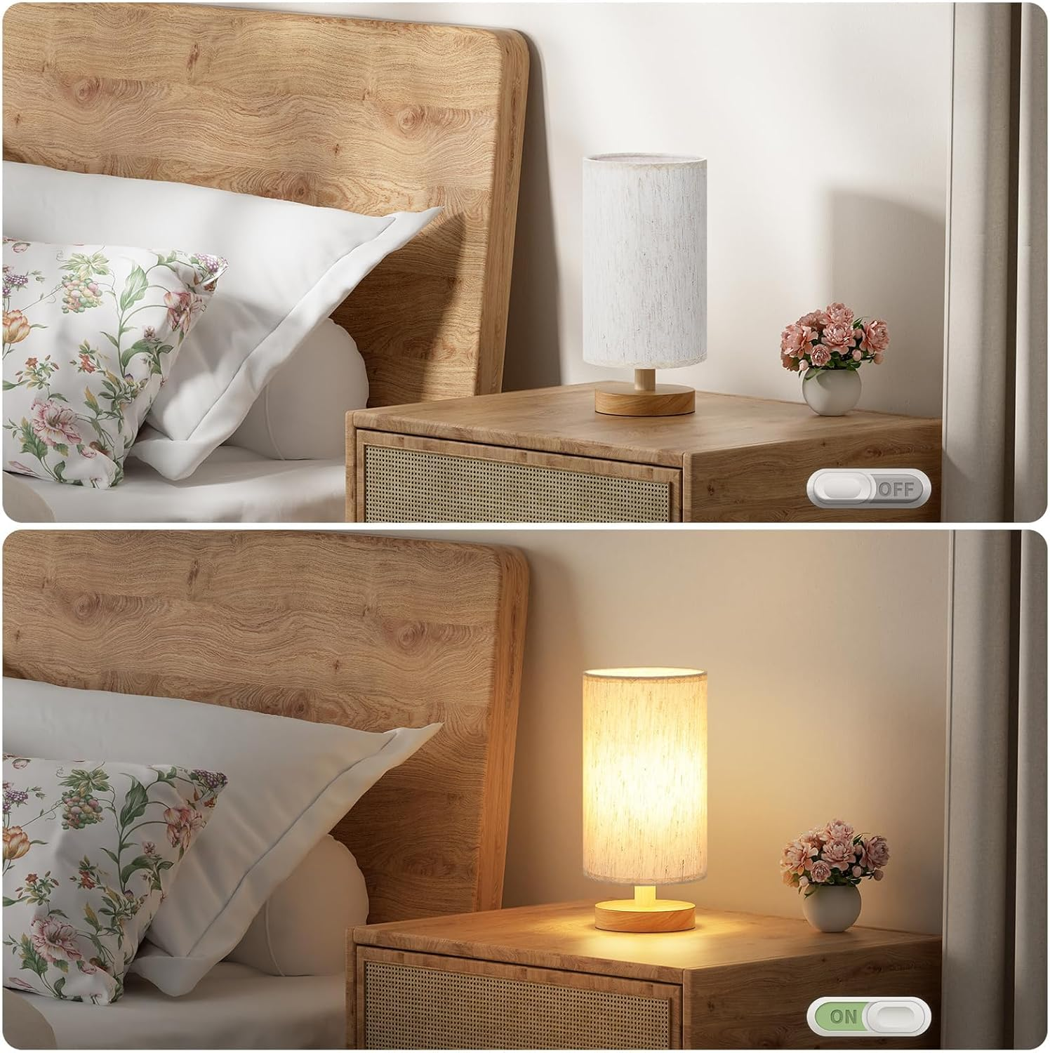 Small Table Lamp for Bedroom - Inline Control, Bedside Lamp with 3000K A15 LED Blub, Easy Assembly (Cream Shade - Wood Base, 9" Inline Control) image number 1