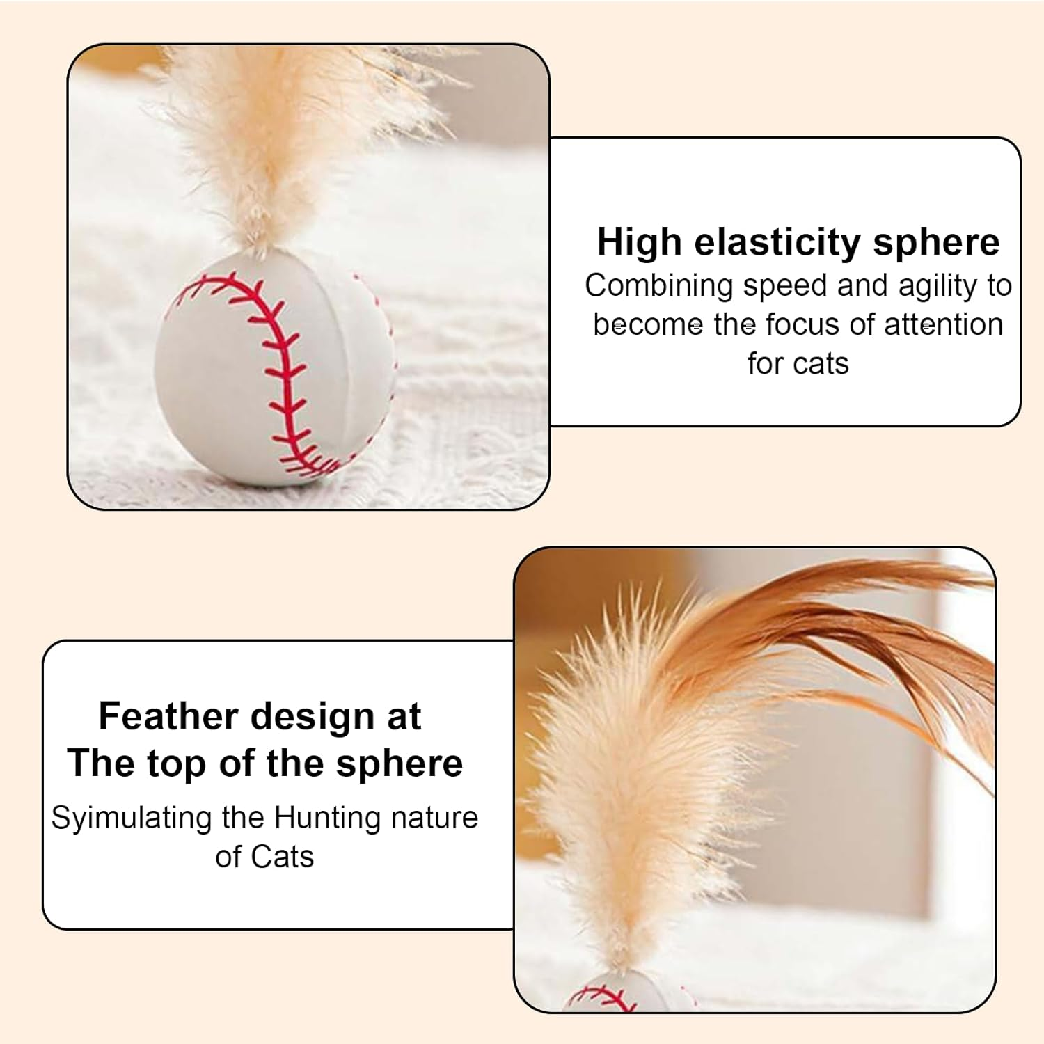 2025 New Interactive Cat Feather Ball Toy Set - Elastic Bouncy Cat Toys with Feather Tails, Silicone Rolling Balls for Indoor Cats & Kitten Exercise, Safe & Fun Play (3 Set) image number 6