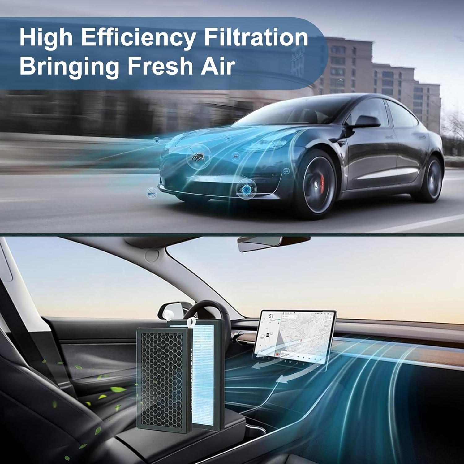 BUCKKO HEPA Air Filter Designed for Tesla Model 3 and Model Y 2016-2024 2025 2026, 2 Pack Cabin Air Filter Replacement,Must-Have Tesla Accessories Model 3/Y image number 2