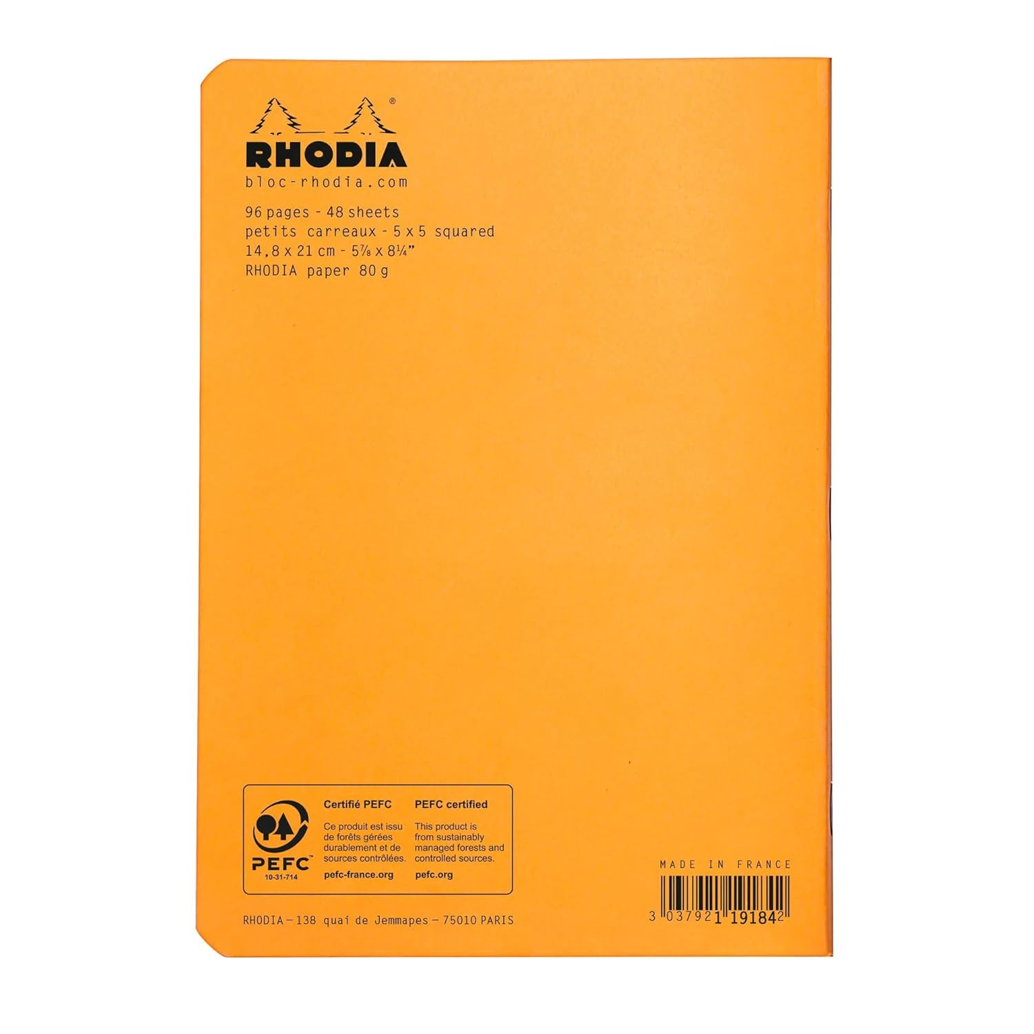 Rhodia 119184Cpack - Pack of 10 Orange Stitched Notebooks - A5 - Small Squares - 96 Pages - Clairefontaine Paper 80 G/M&sup2; - Soft Coated Card Cover, Resistant and Waterproof image number 2
