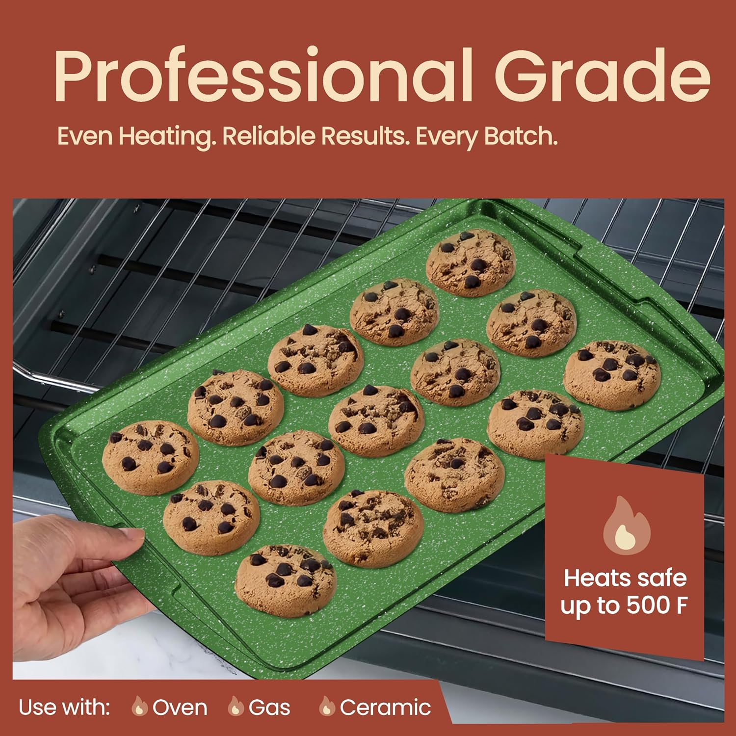 Green 10-Piece Bakeware Sets, Nonstick Carbon Steel Baking Sheet & Pans, Stackable Space-Saving Bakeware, Dishwasher Safe, Stain-Resistant, PFOAPFOSPTFE Free, Oven Safe up to 450&deg;F (230&deg;C) image number 1