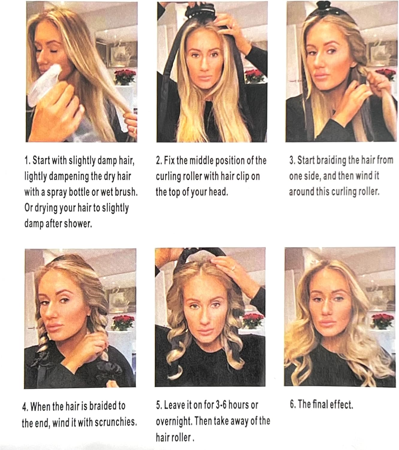 Xxl-Papillote XXL Hair Rollers for Curls without Heat, Set with Hair Clip and Two Hair Bobbles, Heatless Curls Overnight, for Long Medium Silk Hair, 100 Cm Long Diameter 3 Cm, Black Satin image number 5