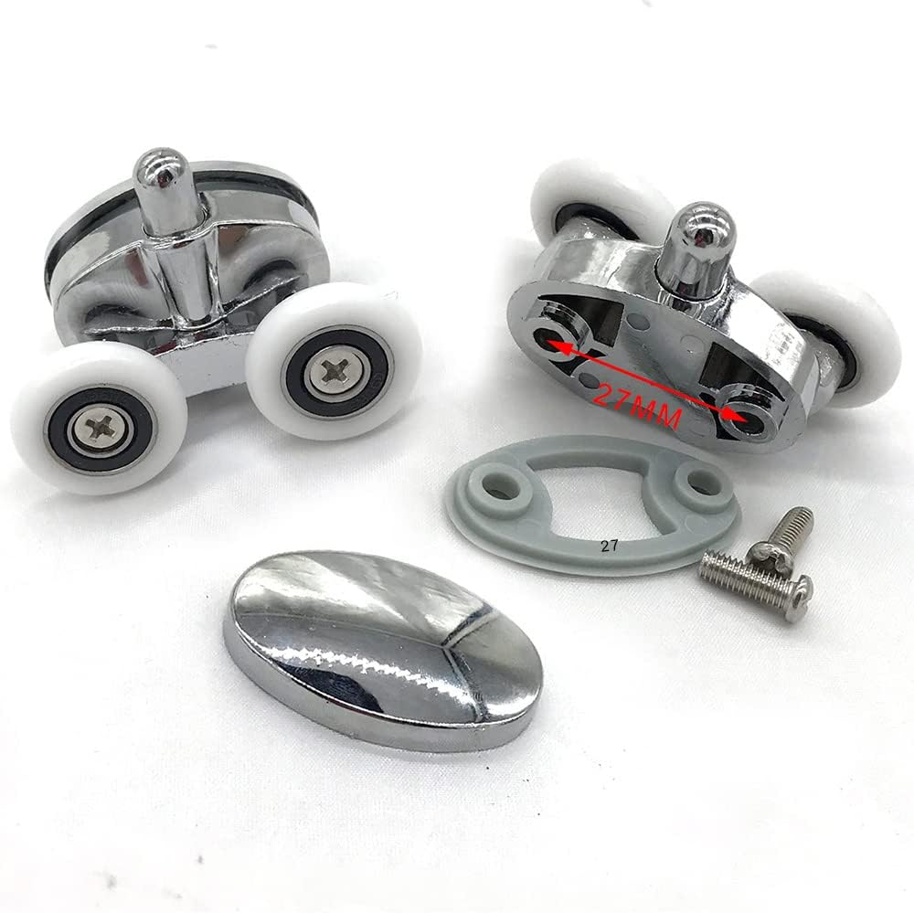 Set of 4 New Oval Butterfly Twin Wheel 23Mm Shower Door Rollers (Diameter 23Mm2Top2Bottom) (23Mm Distance :27Mm)