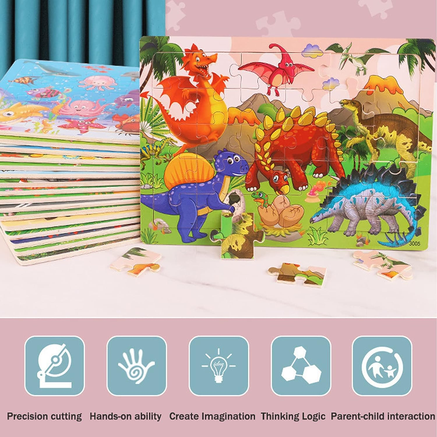 6 Puzzles Wooden Jigsaw Puzzles Set for Kids Age 4-8 Year Old 30 Piece Colorful Wooden Puzzles for Toddler Children Learning Educational Puzzles Toys for Boys and Girls (Car + Letters)