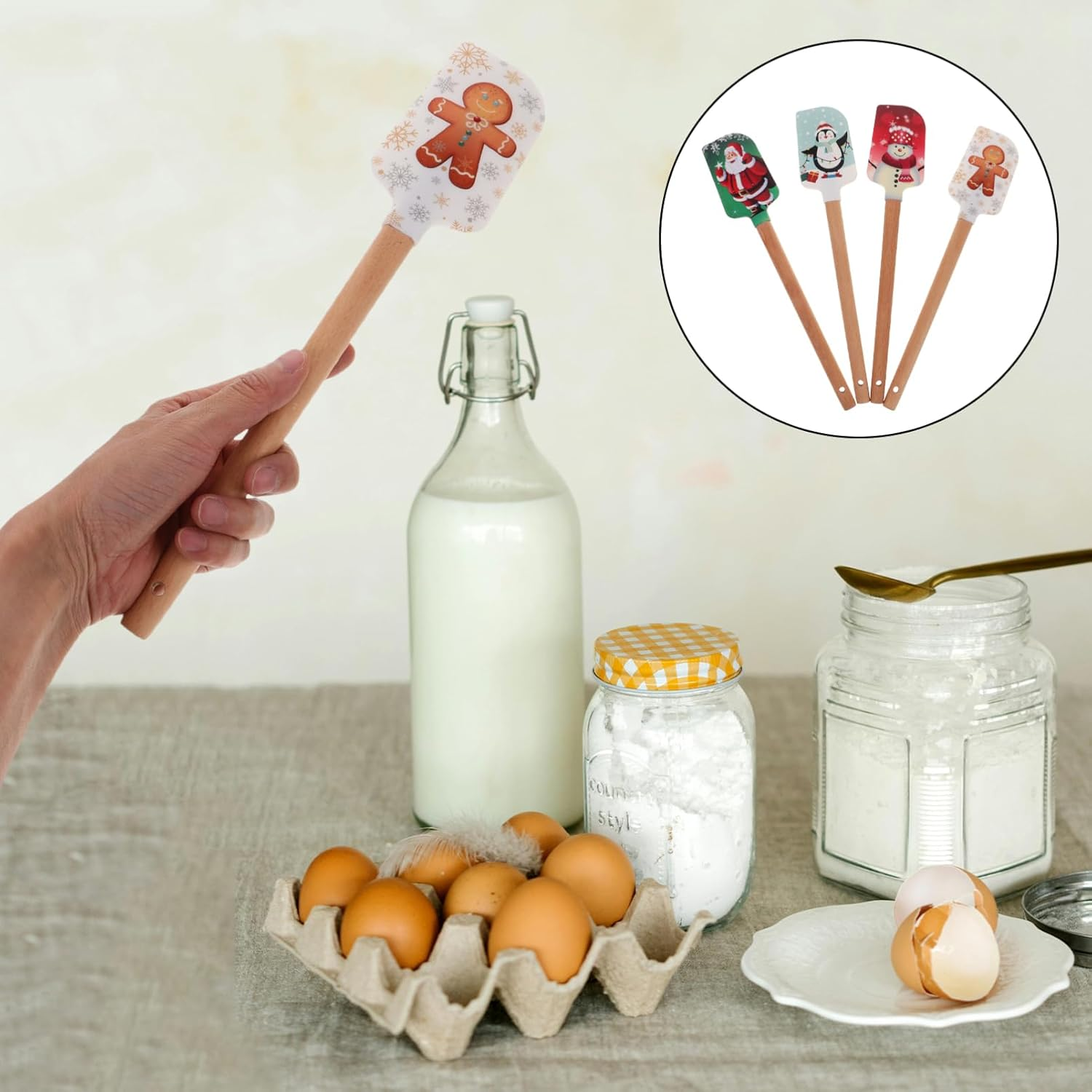 Ciieeo 4Pcs Christmas Silicone Spatula Baking Tools Cake Spatula Silicone Scraper Spreader for Kitchen Baking image number 2