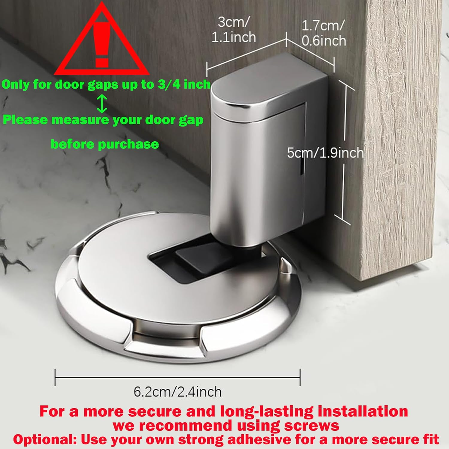 Mechanical Door Stopper - Upgrade with Removable Design, Adjustable Height for Door Gaps, Windproof, Easy Installation with Adhesive Pads or Screws (Golden) image number 5