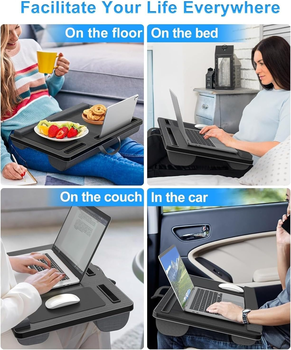 Oversized Lap Desk with Cushion & Wrist Pad &ndash; Portable Laptop Tray with Mouse Pad, Tablet and Phone Holder, Fits up to 17 Inch Laptops for Bed or Sofa (Brown) image number 2