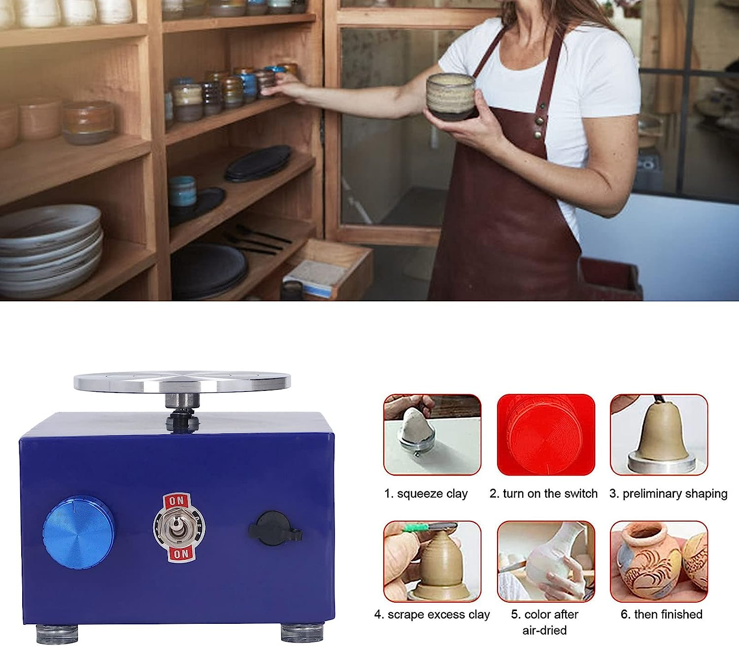 Mini Pottery Wheel, Adjustable Speed Electric Pottery Wheel, Rustproof Detachable Basin Pottery Forming Machine, DIY Clay Turntable Tray for Art, Craft, Work, Clay, Parent Child Activities(Au) image number 4