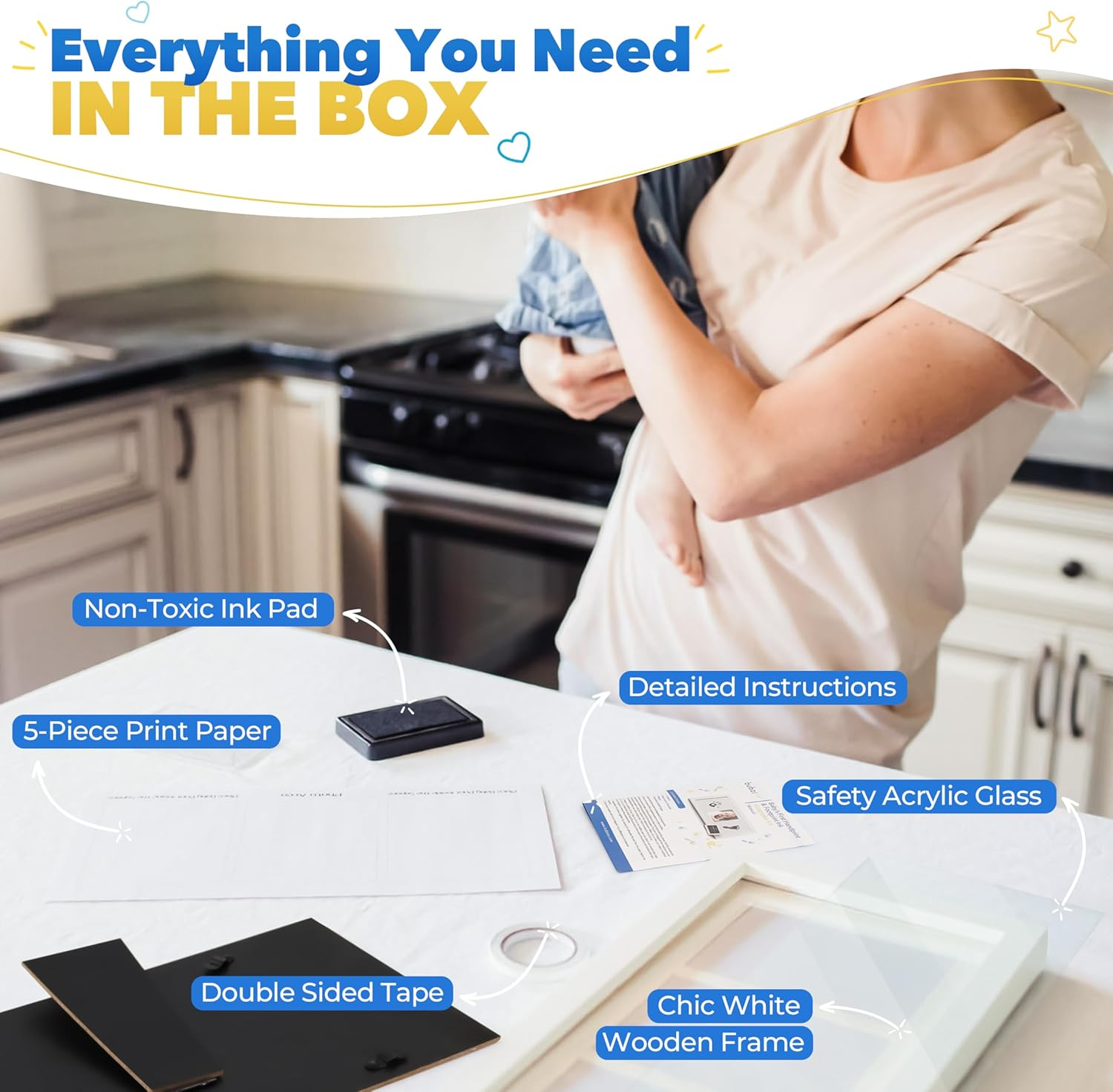 Bubzi Co Baby Handprint Kit & Footprint Photo Frame for Newborn Girls and Boys, Unique Baby Shower Gifts Set for Registry, Memorable Keepsake Decorations for Room Wall or Nursery Decor (White) - Ballet Pink image number 3