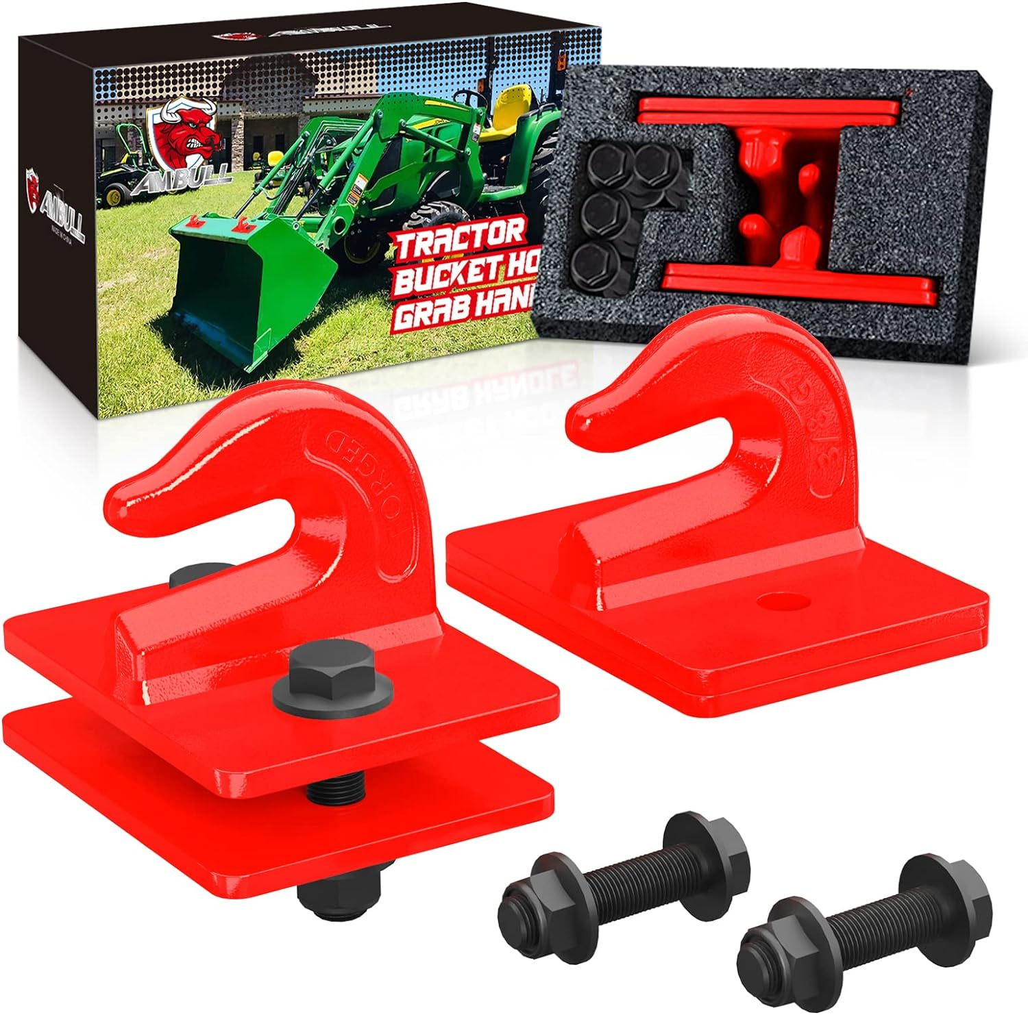 Tractor Bucket Grab Hook Grade 70 Forged Steel Bolt on Grab Hook 3/8" Tow Hook Mount with Backer Plate, Work Well for Tractor Bucket, RV, UTV, Truck, Max 15,000 Lbs, 2 Pack, Red image number 4