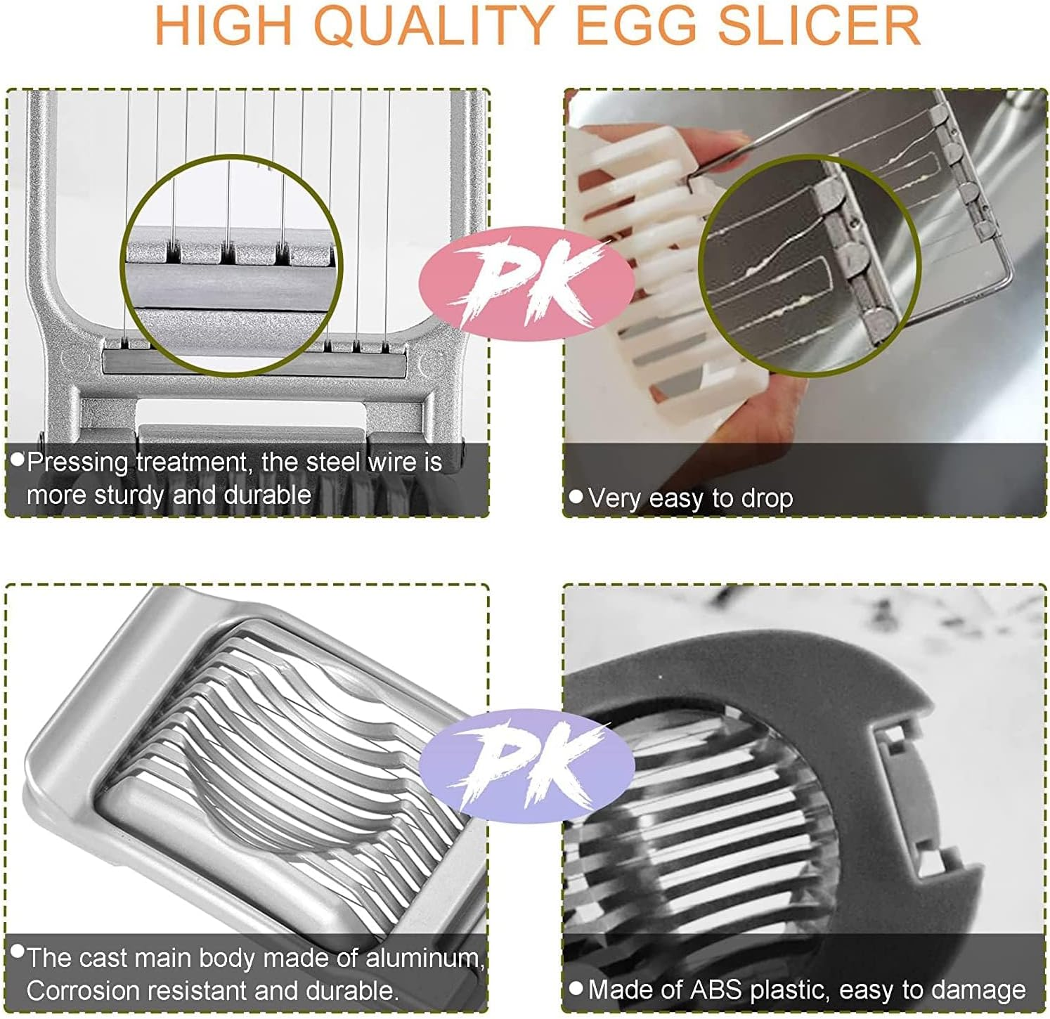 KAIAIWLUO Egg Slicer, Metal Egg Pieker, Egg Shaper for Boiled Eggs, Boiled Eggs, Cutting Kitchen Tool, Gadget, Stainless Steel Cutting Wire, Egg Divider for round and Oval Slices image number 5