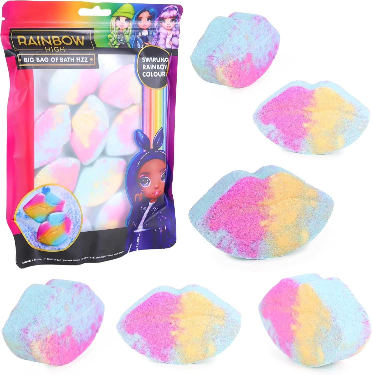 Toyland&reg; Rainbow High Bath Bombs - 10 Lip Shaped Bath Bombs - Swirling Rainbow Colours! image number 5