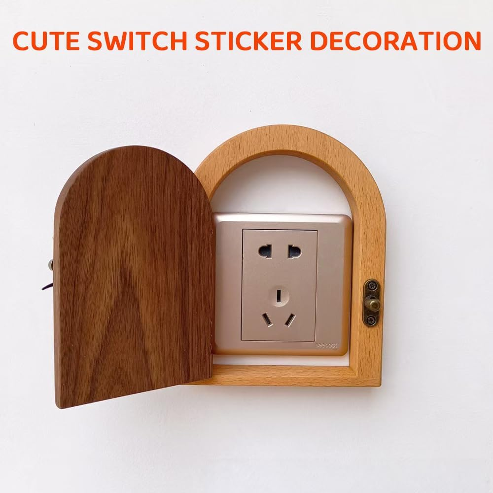 2 Pack Handmade Wooden Fairy Door Outlet Cover Plate &ndash; No Punching Required Baby Proofing Electrical Outlet Cover, Vintage Light Switch Cover Plates image number 5