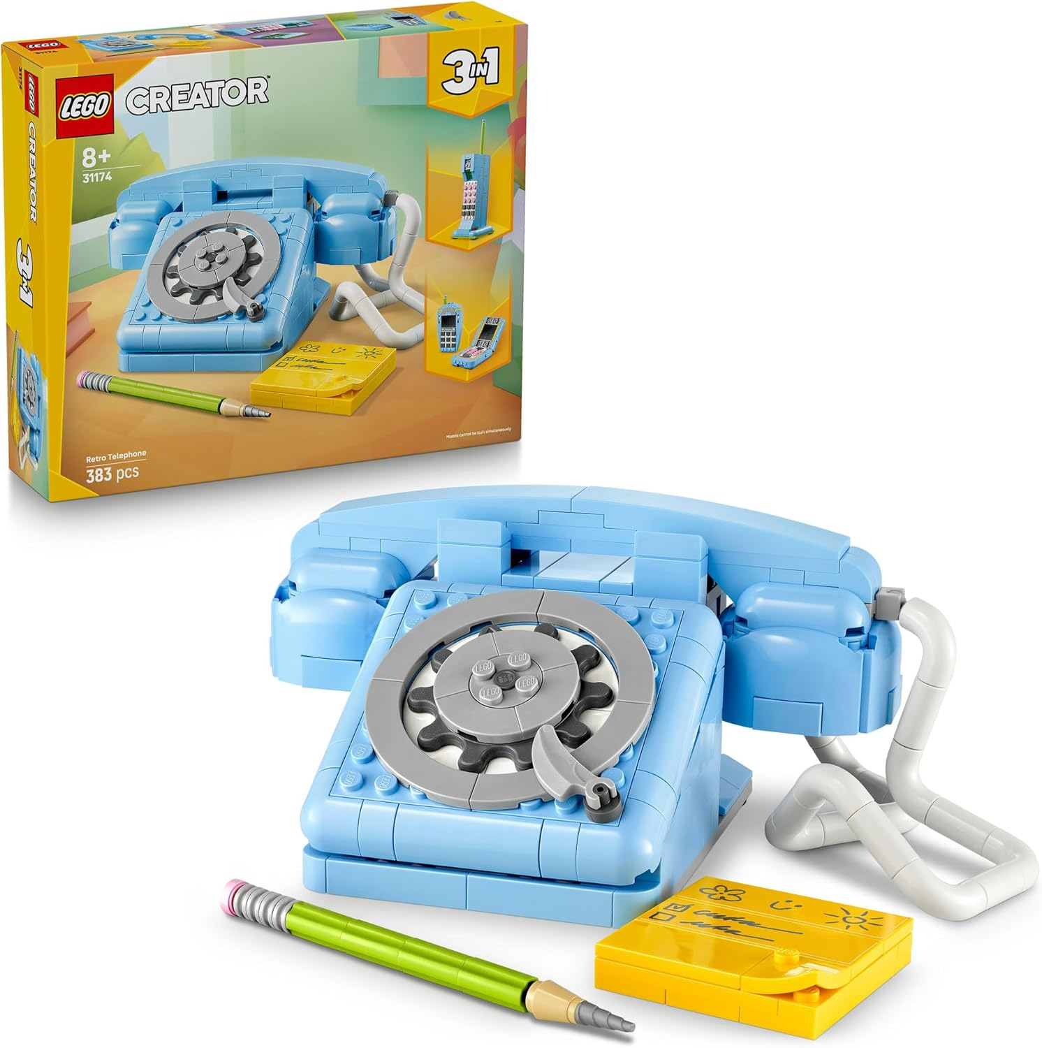 LEGO&reg; Creator 3In1 Retro Telephone 31174 1960S Building & Construction Kids Playset, Rebuilds into Vintage Phone from 1980S or 2000S Mobile, Cute Decor for Bedroom, Girls Toy Age 8-10 image number 2