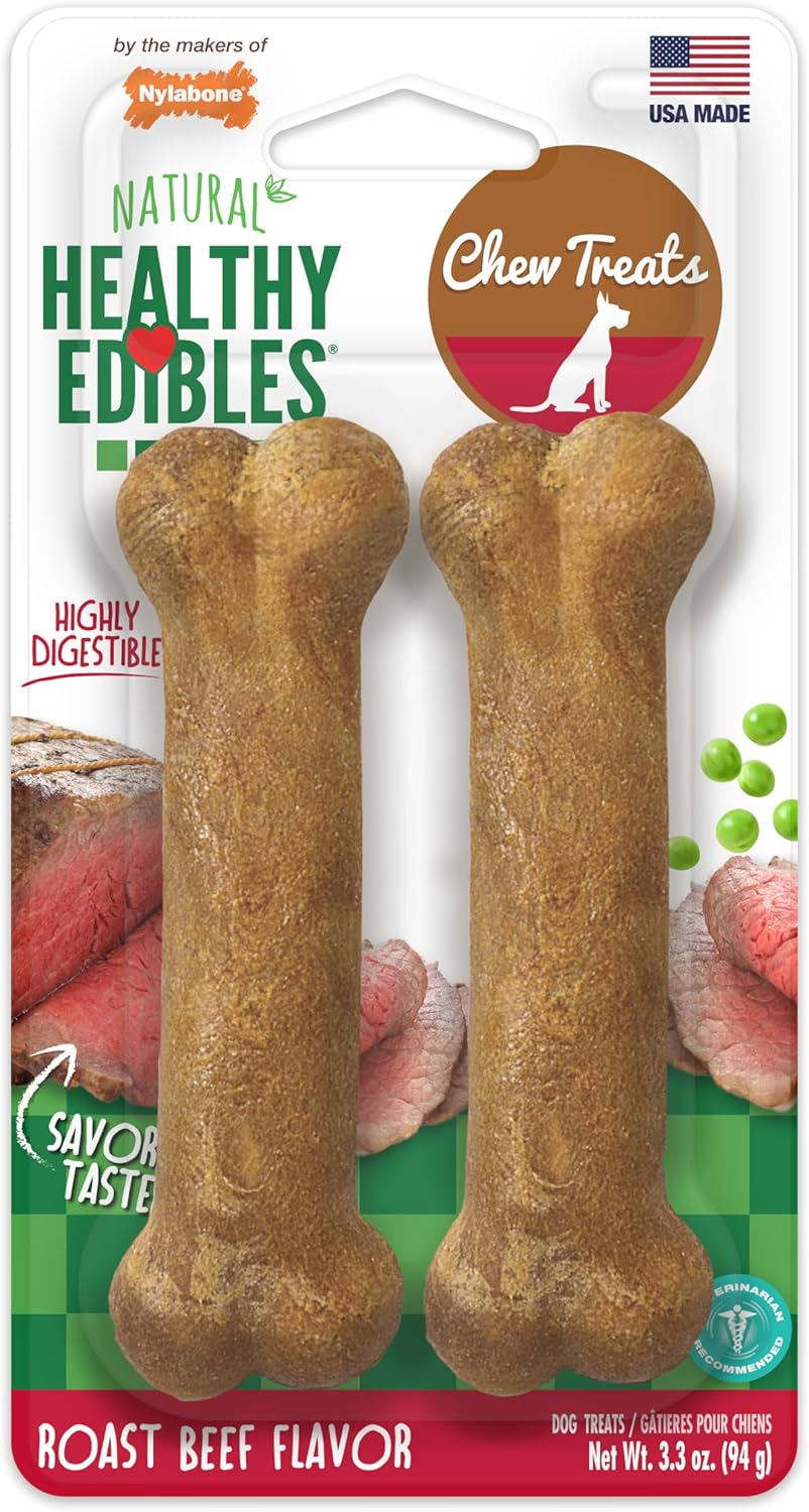 Nylabone Healthy Edibles Roast Beef Flavored Treat Bones 94 G (Pack of 2) image number 4