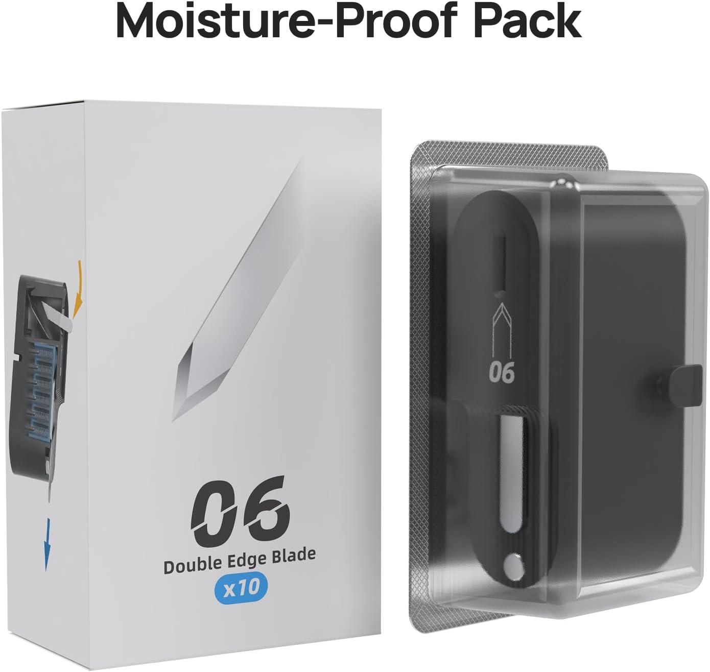 HOZO 10Pcs Neoblade 06 Double Edge Blade, Moisture-Proof Blister Pack, for Precision Engraving & Sharp Groove Carving, Spring-Loaded Safety Dispenser, Disposal Slot, Stackable Blade Storage Box
