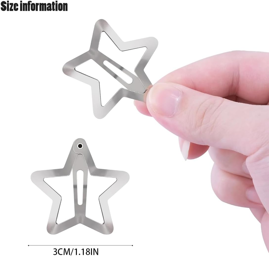 GHPKOTW 20 Pieces Metal Star Hair Clips with Snap Closure Silver Cute Small Hair Clips Hollowed Star Hairpin Kids Women image number 1