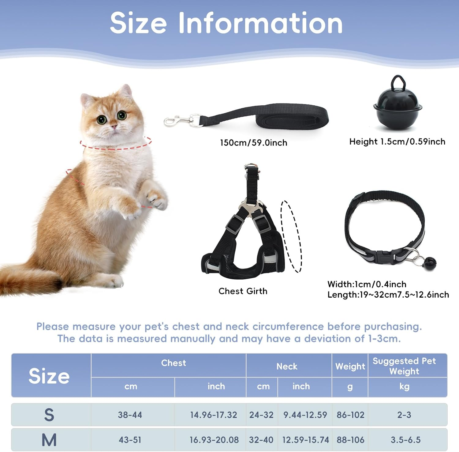 Cat Harness with Lead, Escape Proof, Adjustable Cat Harness, Escape Proof, Soft and Breathable Mesh, Cat Lead Harness for Cats and Small Dogs, Outdoor Training image number 4