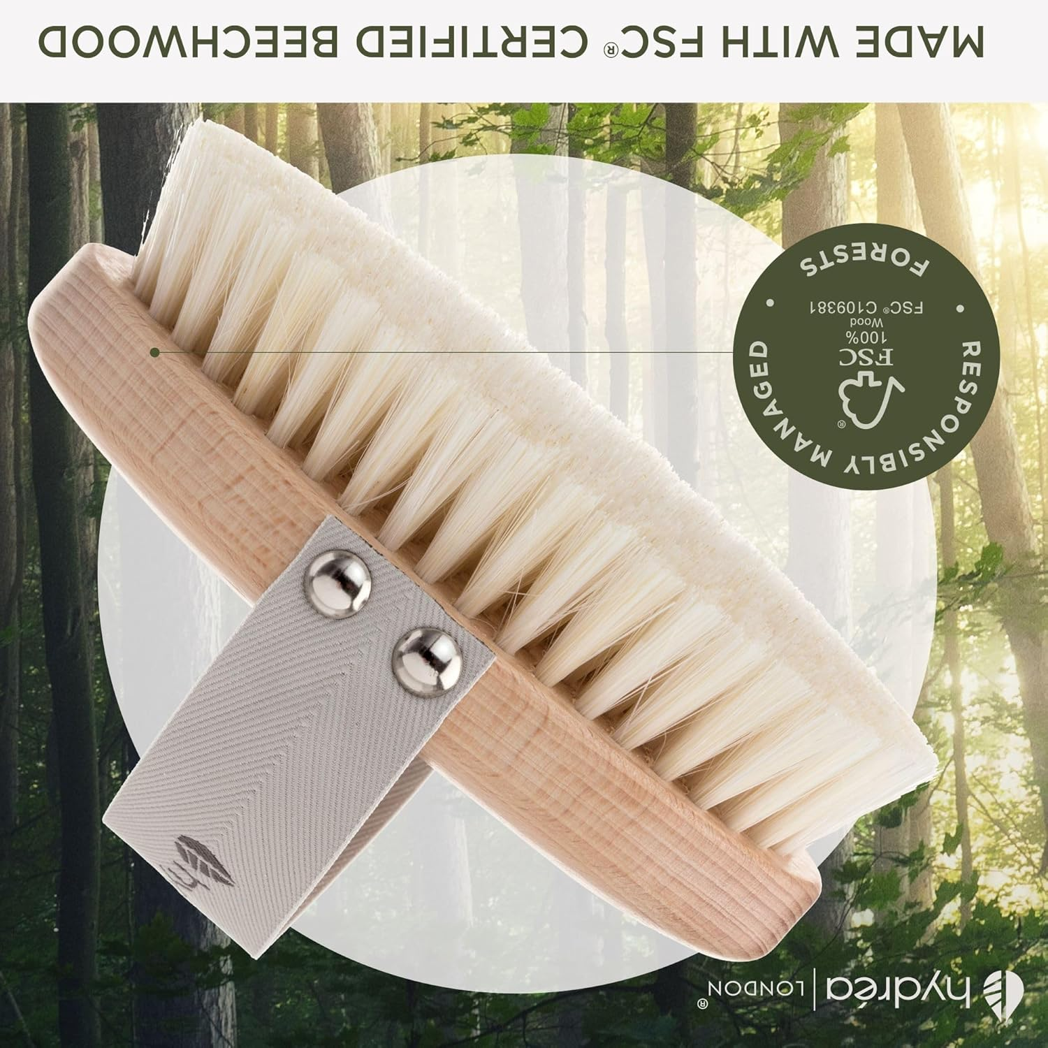 Hydrea London Natural Body Brush &ndash; Exfoliating Wet + Dry Skin Brush with Natural Bristle, Dry Brush Cellulite Remover, Helps Improve Lymphatic Drainage - FSC&reg; Certified Beechwood.