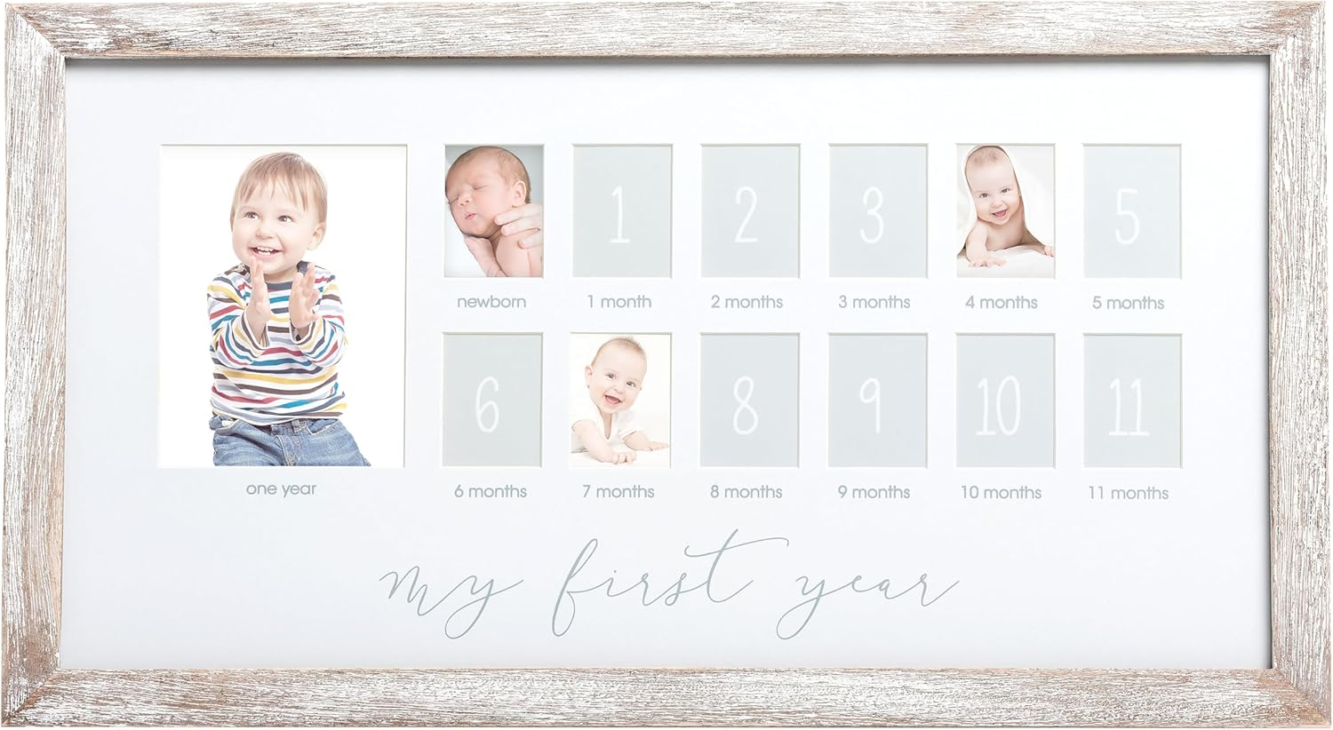 Pearhead My First Year Photo Moments Baby Keepsake Picture Frame, 0-12 Months Baby Photos, Father&rsquo;S Day Accessory, Gender-Neutral Baby Milestone Nursery D&eacute;cor, 13 Photo Inserts, Distressed Wood image number 6
