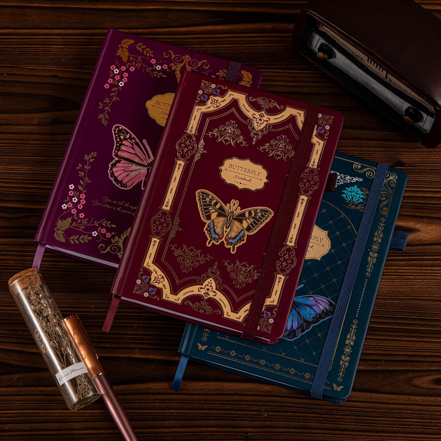 TIEFOSSI Butterfly Journals for Women Men, College Ruled Journals for Writing, Lay Flat Notebook,320 Numbered Pages A5 Journaling - Purple image number 3