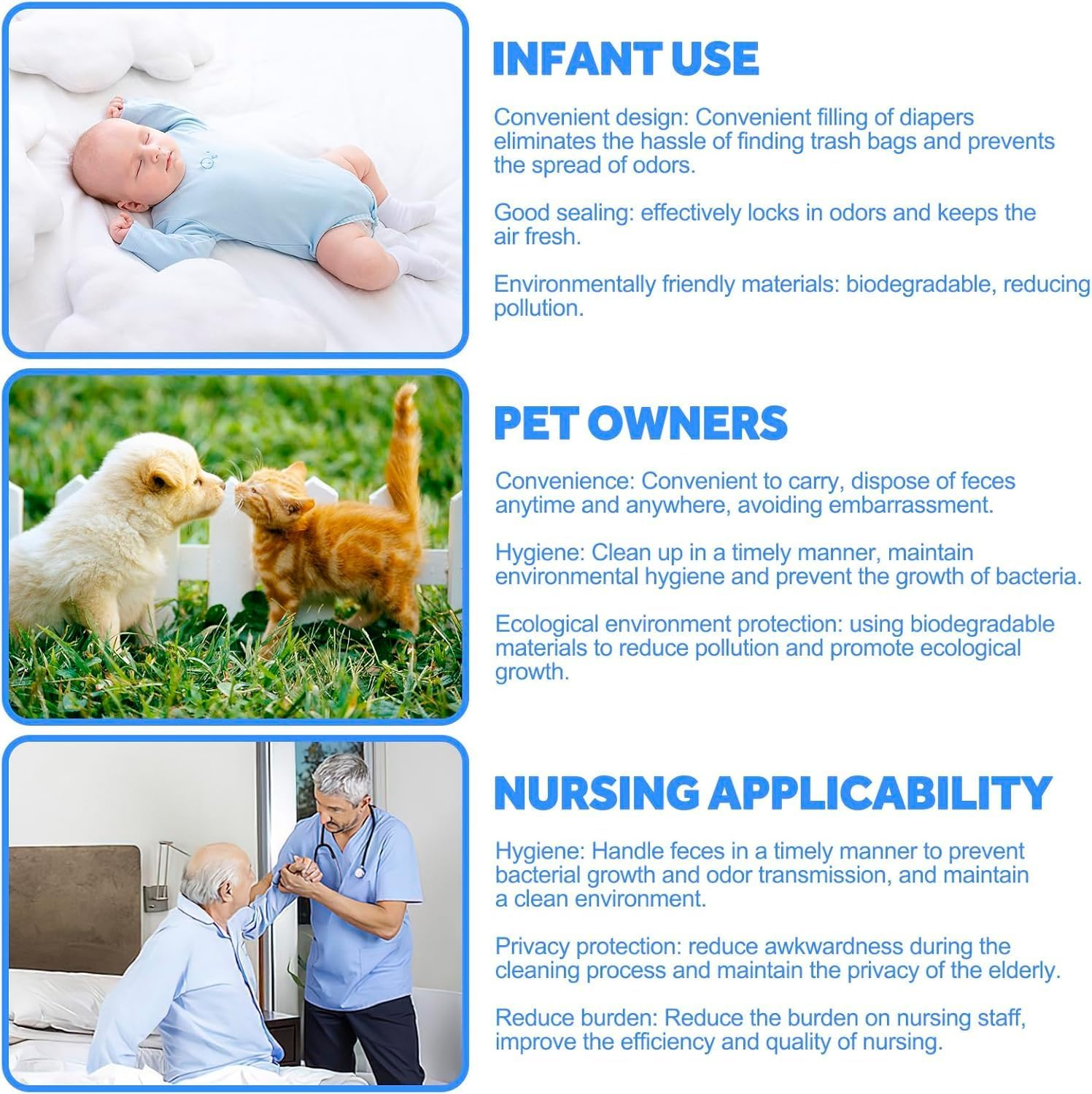 Diaper Pail Liner Refills Bags Compatible with Janibell Akord 330 Series Adult Diaper System, Blue, Lightly Scented, 10 Count