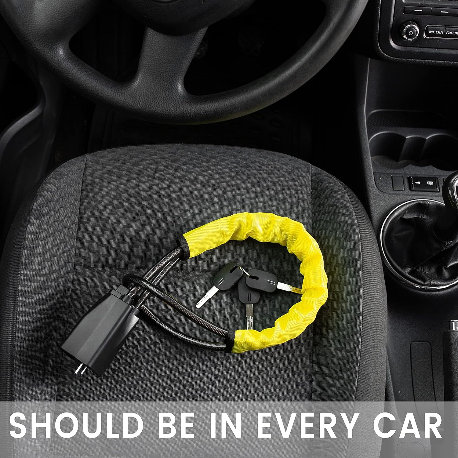KAYCENTOP Car Steering Wheel Lock, Seat Belt Lock, Anti-Theft Device, Max 17 Inch Length, Small and Light-Weight, Multi-Functional, Fit Most Vehicle, SUV, Golf Cart Security (Bule) (Yellow) image number 2