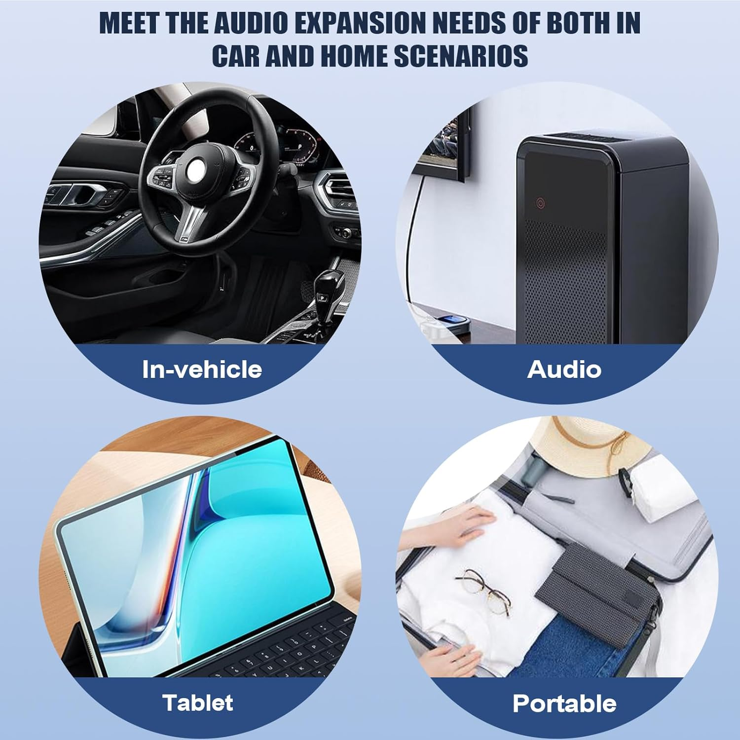 Wireless Audio Receiver for Car -Transmitter and Receiver | 5.3 Music Adapter Abs Wireless Audio Device for Car, Travel, Stereo Speaker, Wired Headphones, Rechargeable Accessory image number 6