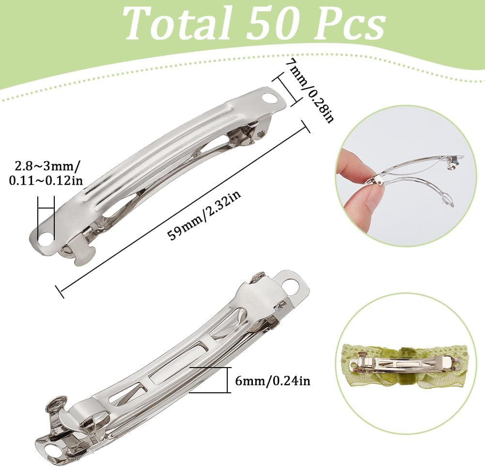 SUNNYCLUE 50Pcs Silver French Barrettes Blank Hair Clip Pin Bulk Metal Iron Simple Rectangle Plain Bow Ponytail Holders Clasps Clips for Crafting DIY Bows Hairs Holder Hairclips Accessories Women image number 4