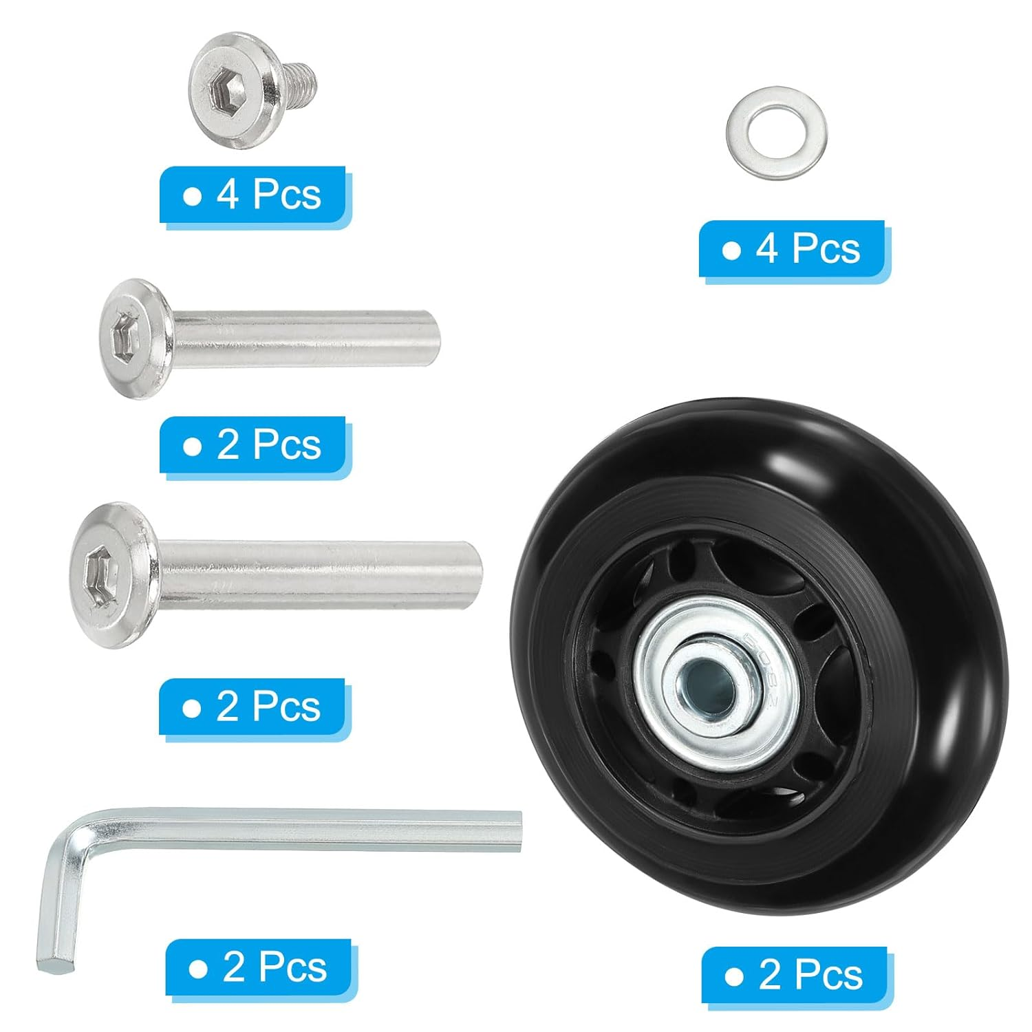 Uxcell Replacement Luggage Suitcase Wheels Repair Kit, 64Mmx24Mm Wear-Resistant & Mute Swivel Caster Wheels image number 4