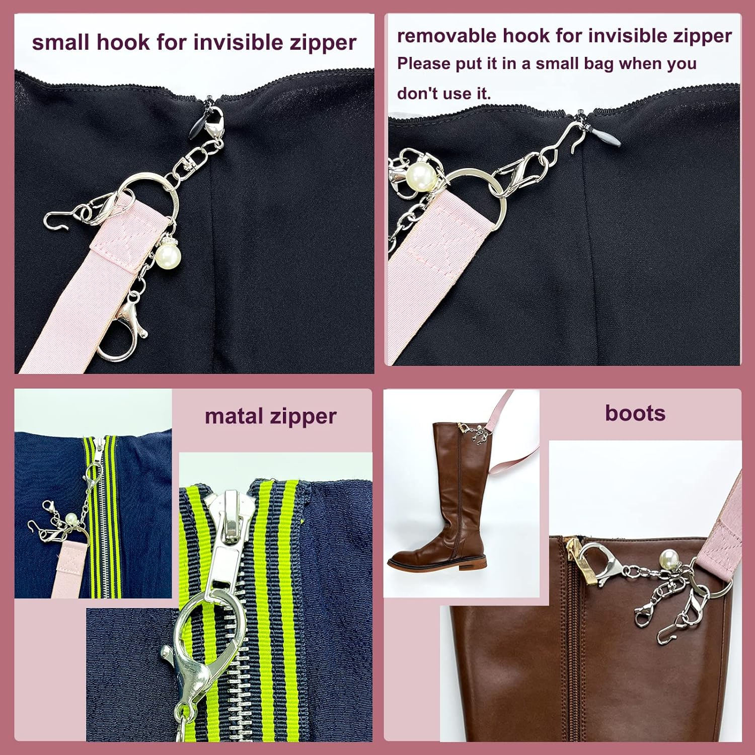 Zipper Helper Pull for Dresses - with 3 Different Types of Hooks - Dress Zipper Pull Helper - Dress Zipper Helper - Zipper Puller Helper for Boots - Zipper Helper for Elderly - FYOURH - Green image number 2