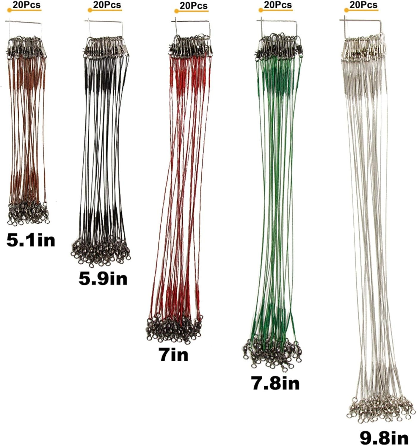 100Pcs Fishing Wire Leader Rigging Trace Spinner Wire with Swivels and Snaps Test 28.6Lbs image number 2