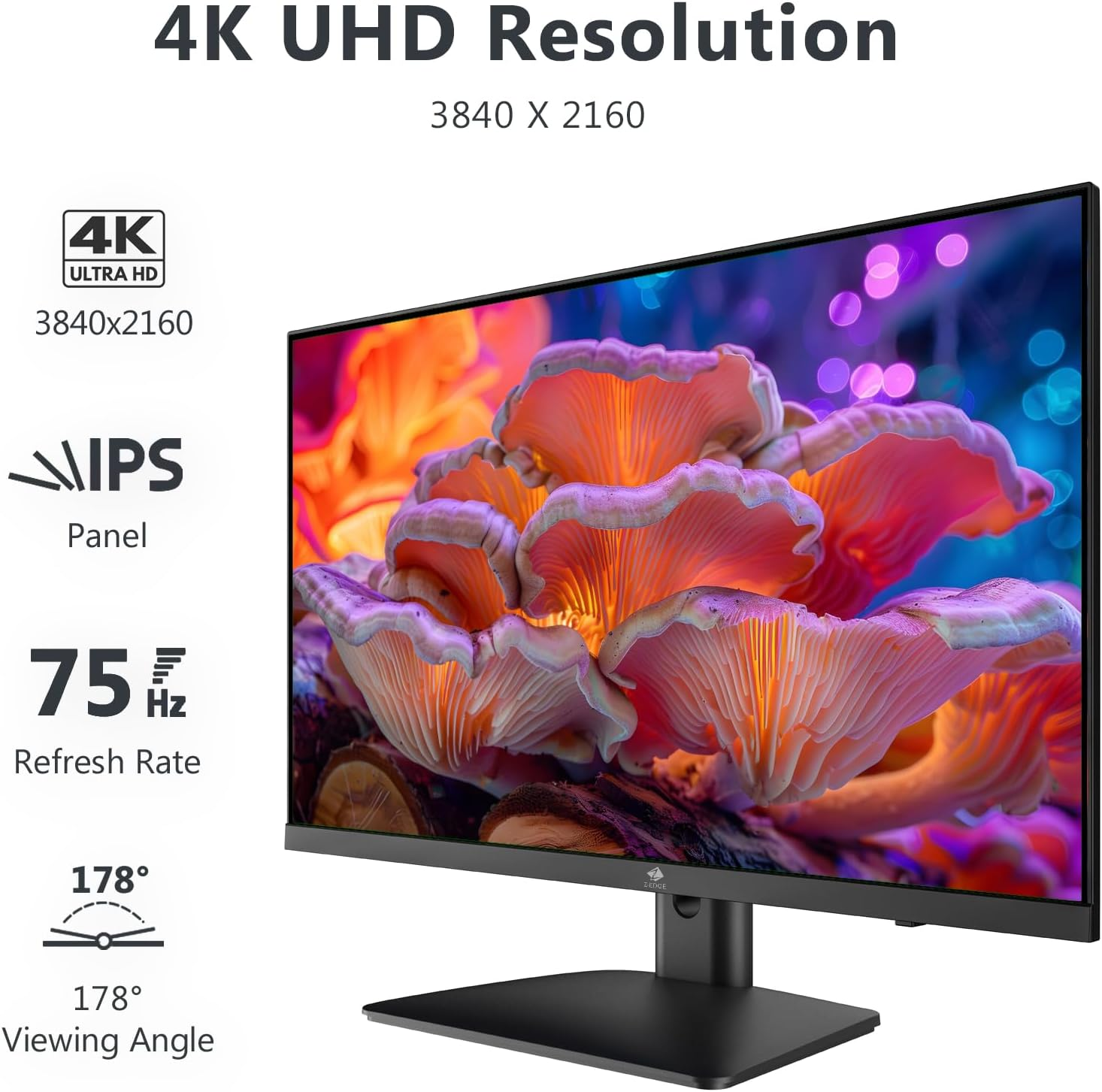 Z-Edge 27 Inch 4K Monitor Uhd(3840X2160) IPS Panel 75Hz(Dp) LED Monitor, 250 Cd/M&sup2;, HDR10, Freesync, Flicker Free, HDMI X2, Displayport X2 image number 5