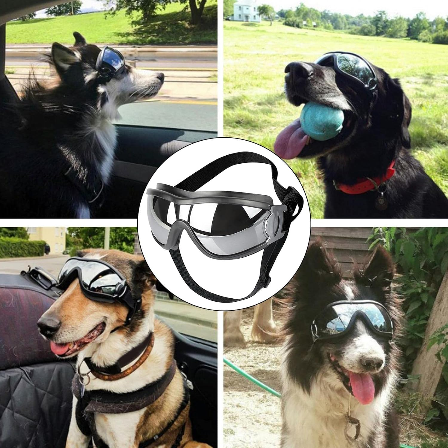 Flameer Dog Sunglasses Dog Goggles Adjustable Strap for Travel Skiing and Dog by Car Goggles Pet Goggles for Large Dog image number 5