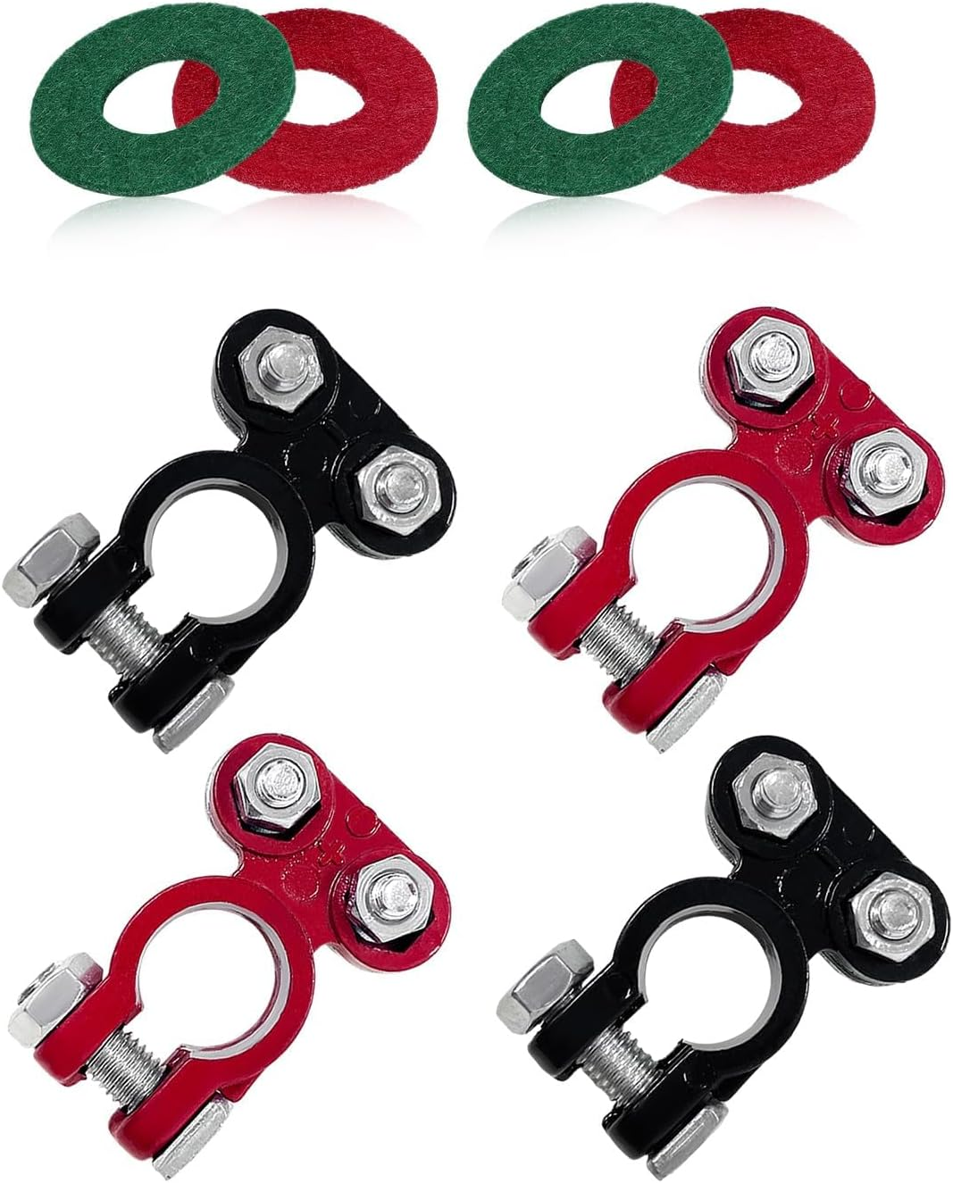 Dickno 4 PCS Battery Terminals Connector, anti Corrosion Top Post Battery Terminal Clamp with Felt Fiber Washer, Adjustable Positive Negative Battery Cable End for Car, Boat, Truck image number 1