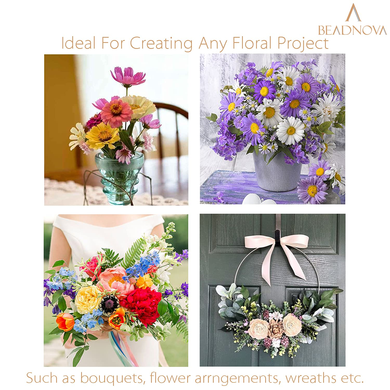 BEADNOVA Fake Flower Stems 50Pcs 18 Gauge Floral Wire Stems Flower Wire for Crafts Arrangement Florist DIY Bouquet (Brown, 50 Pcs) image number 5