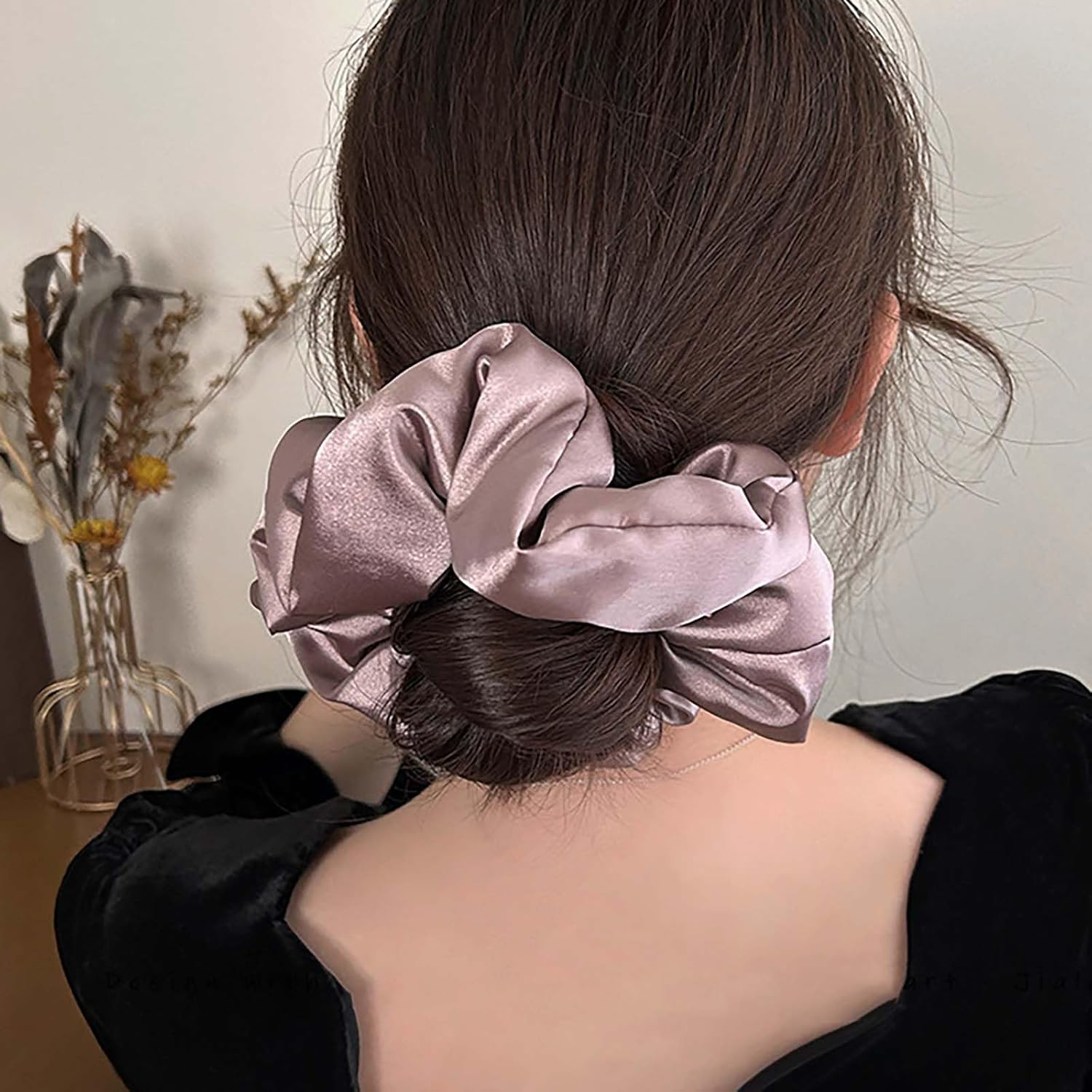 Inateannal Vintage Satin Silk Hair Bobbles Large Satin Elastic Hair Bobbles Purple Large Satin Hair Bobbles Scrunchy Oversized Thick Hair Bobbles Satin Ponytail Holder Hair Bands image number 4