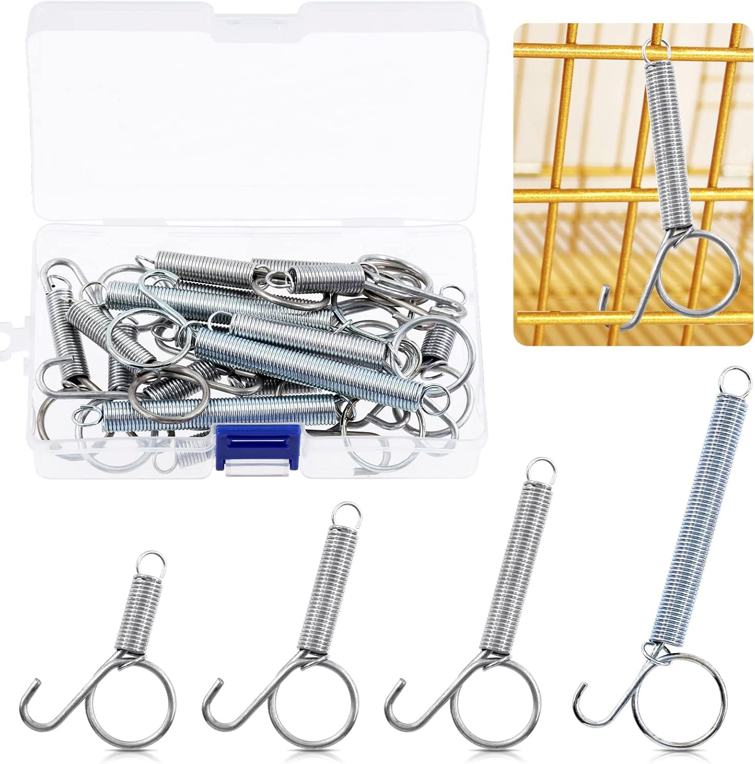 16Pcs 4 Sizes Spring Cage Latch Door Spring Hooks, 2.4'' 2.8'' 3.4'' 4.5'' Spring Door Latch Spring Cage Latch Metal Finger for Fixing Rabbit Dog Cat Bunny Hedgehog Pet Cage Door image number 1