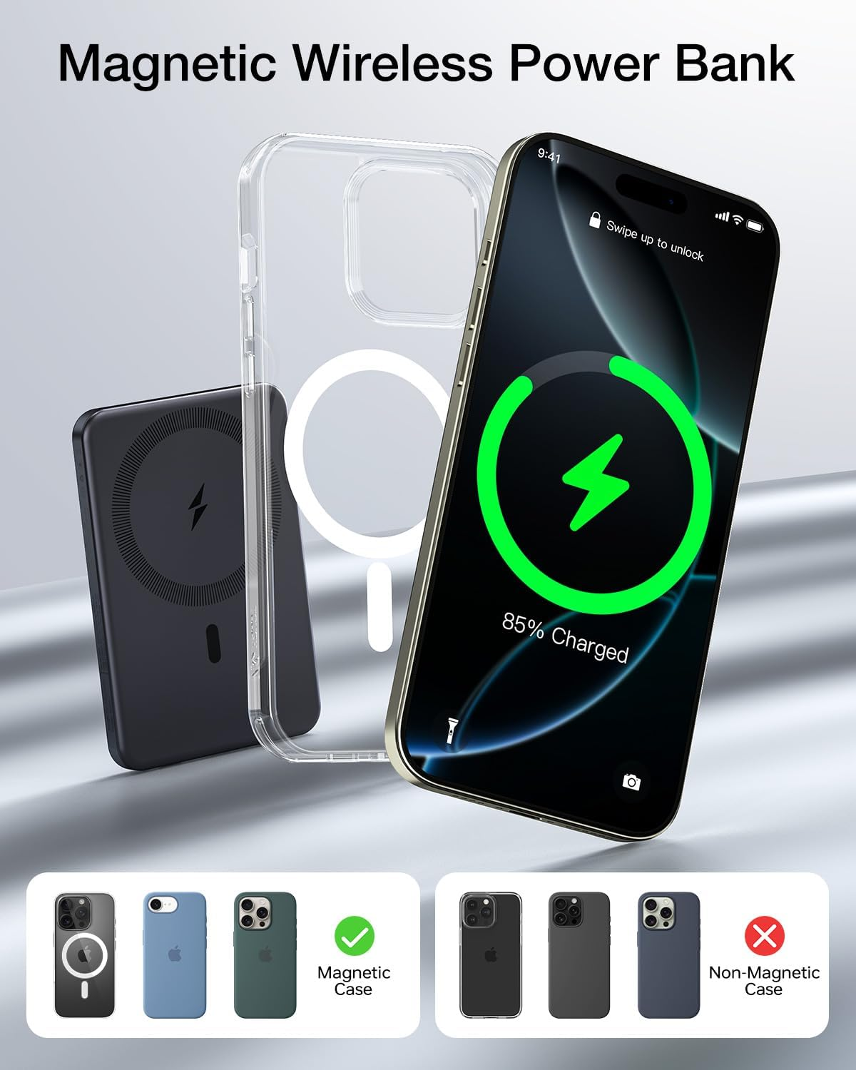 Tough on for Magsafe Power Bank 5000Mah,Ultra Slim Wireless Magnetic Portable Charger, Fast Charging Battery Pack with LED Display, Compatible with Iphone 17/16/15/14/13/12 and Samsung Phones image number 2