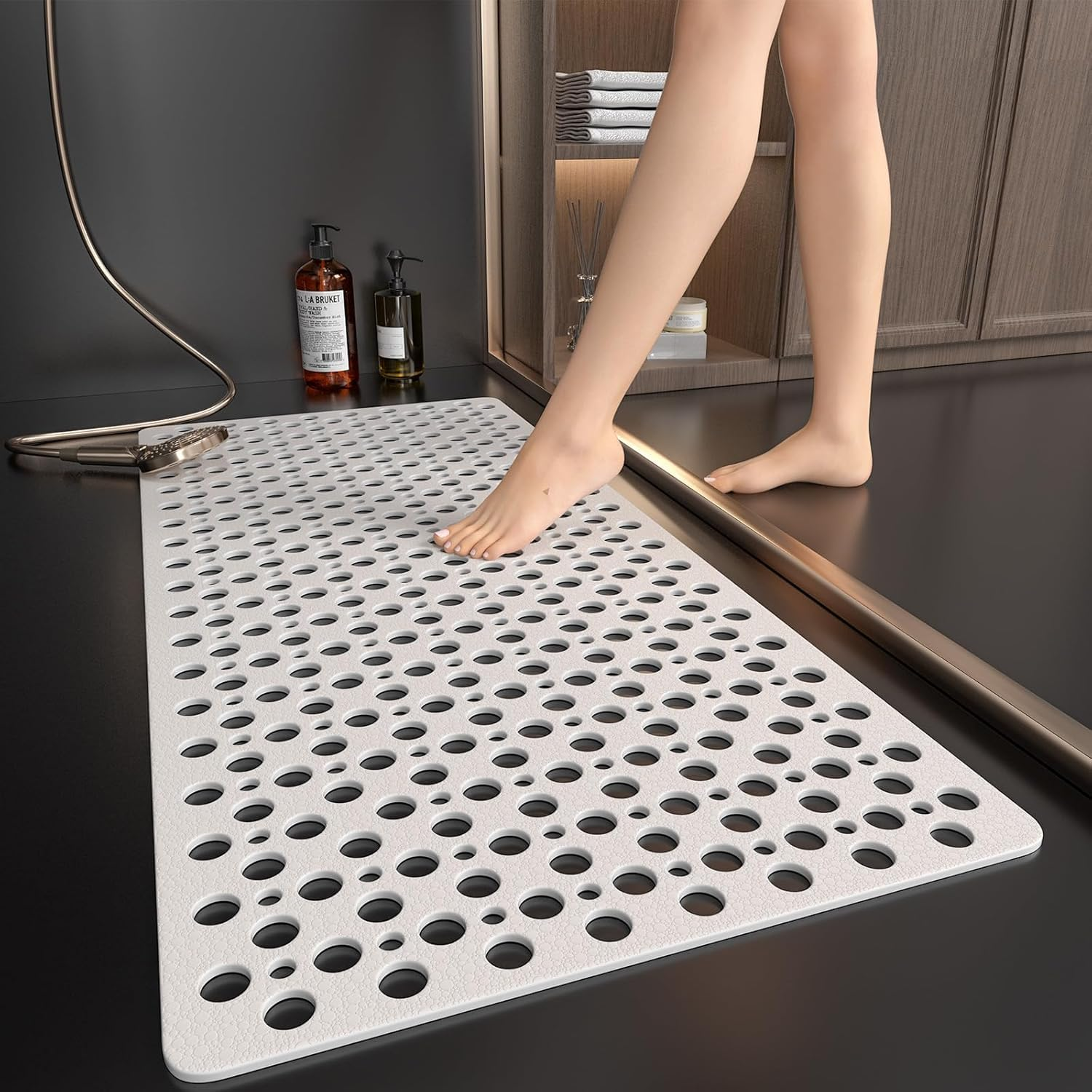 Squre Shower Mat, 21 X 21 Inch, Non Slip Bath Shower Mat for inside Shower, anti Slip Shower Stall Mat, Bath Mat with Big Suction Cups, Drain Holes (White, 53 X 53Cm)