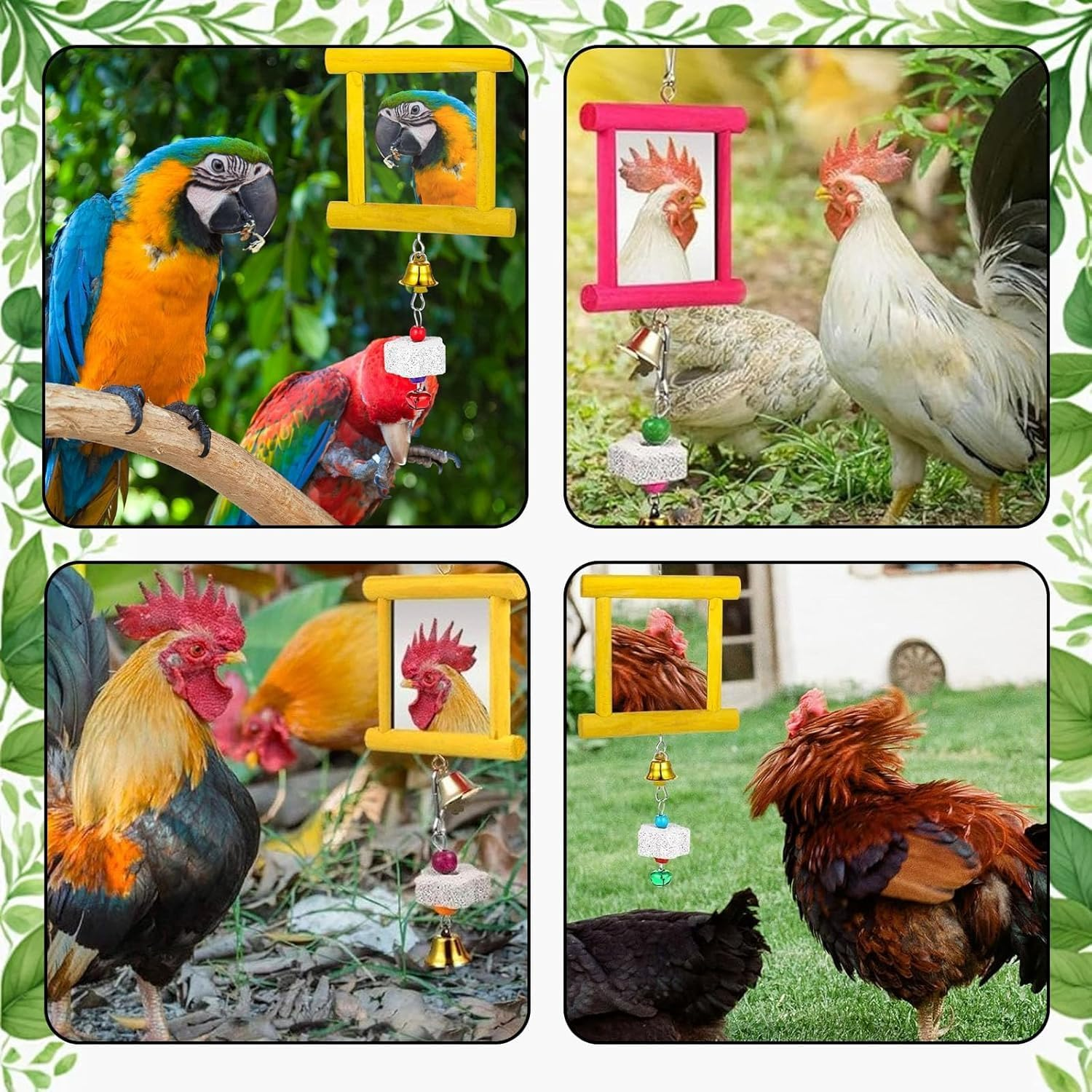 Chicken Mirror Beak Grinding Enrichment, 4Pcs Chicken Mirror Coop Enrichment Mirror Pecking Toy, Coop Enrichment Mirror Pecking Toy, Chicken Molar Stone Mirror Enrichment image number 4