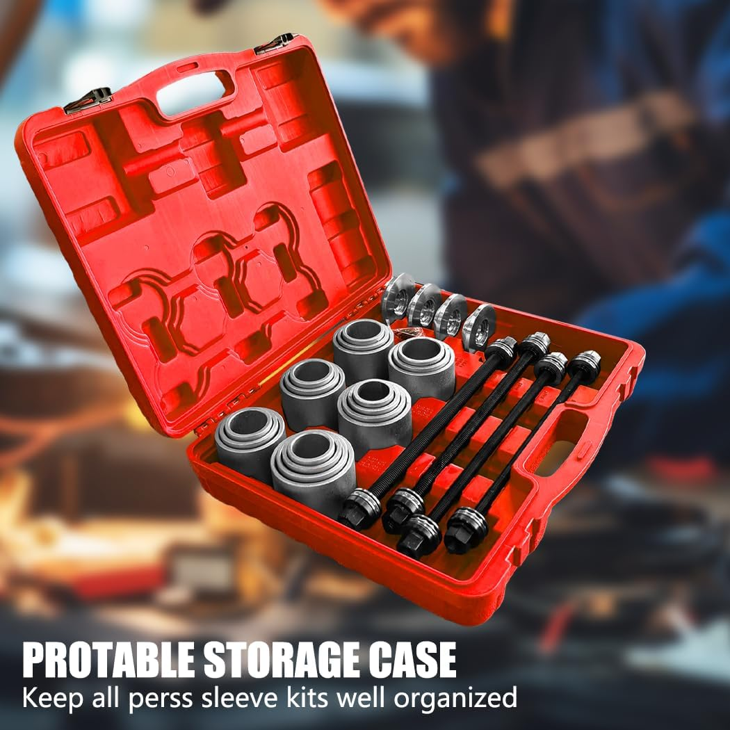 28Pcs Bush Removal Kit Bush Bearing Seals Press Pull Sleeve Tool Kit Set Auto Car Repair Tool Master Press Bearings Bushes Seals Removal Red/Blue (Red) image number 1